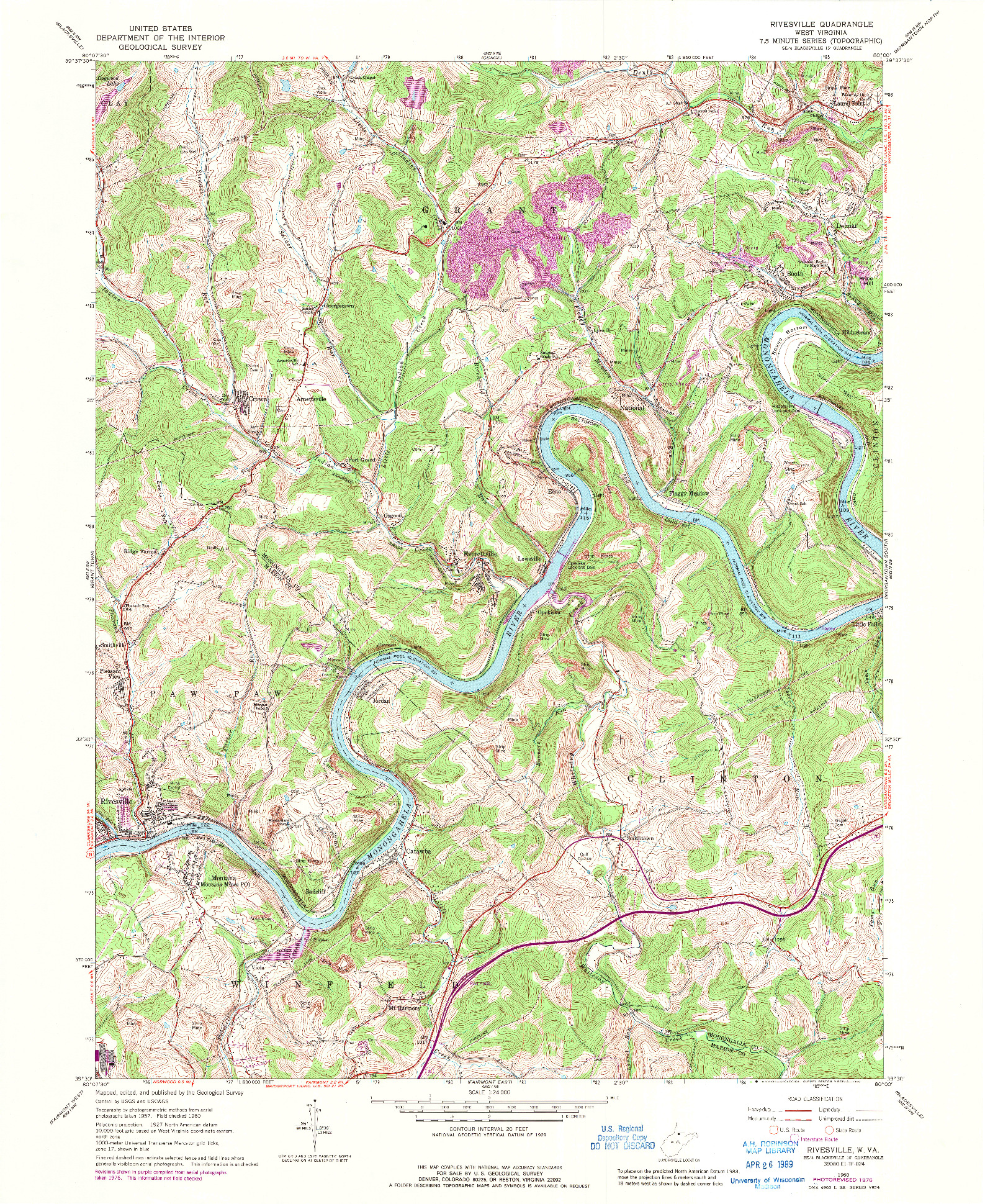 USGS 1:24000-SCALE QUADRANGLE FOR RIVESVILLE, WV 1960