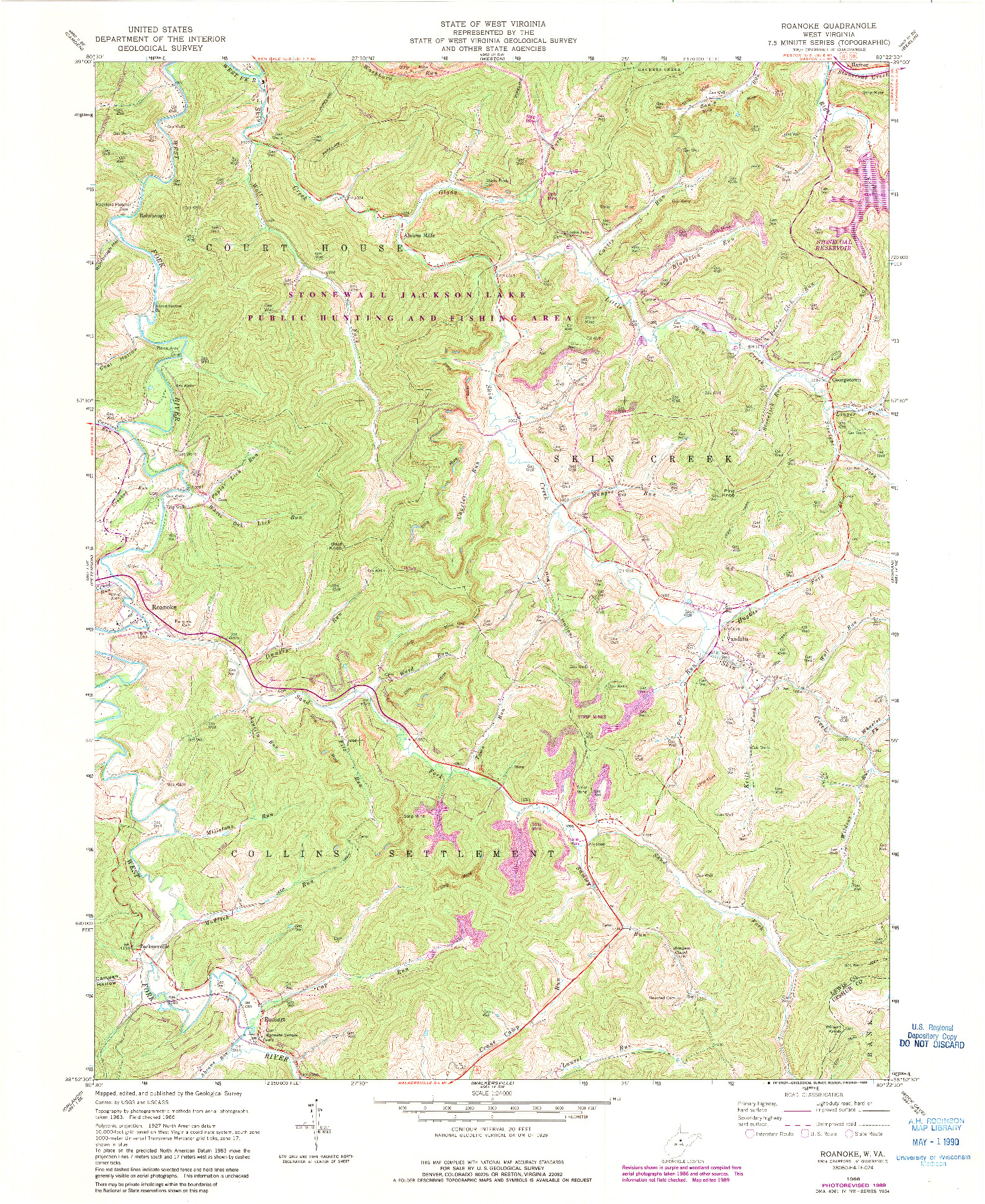 USGS 1:24000-SCALE QUADRANGLE FOR ROANOKE, WV 1966