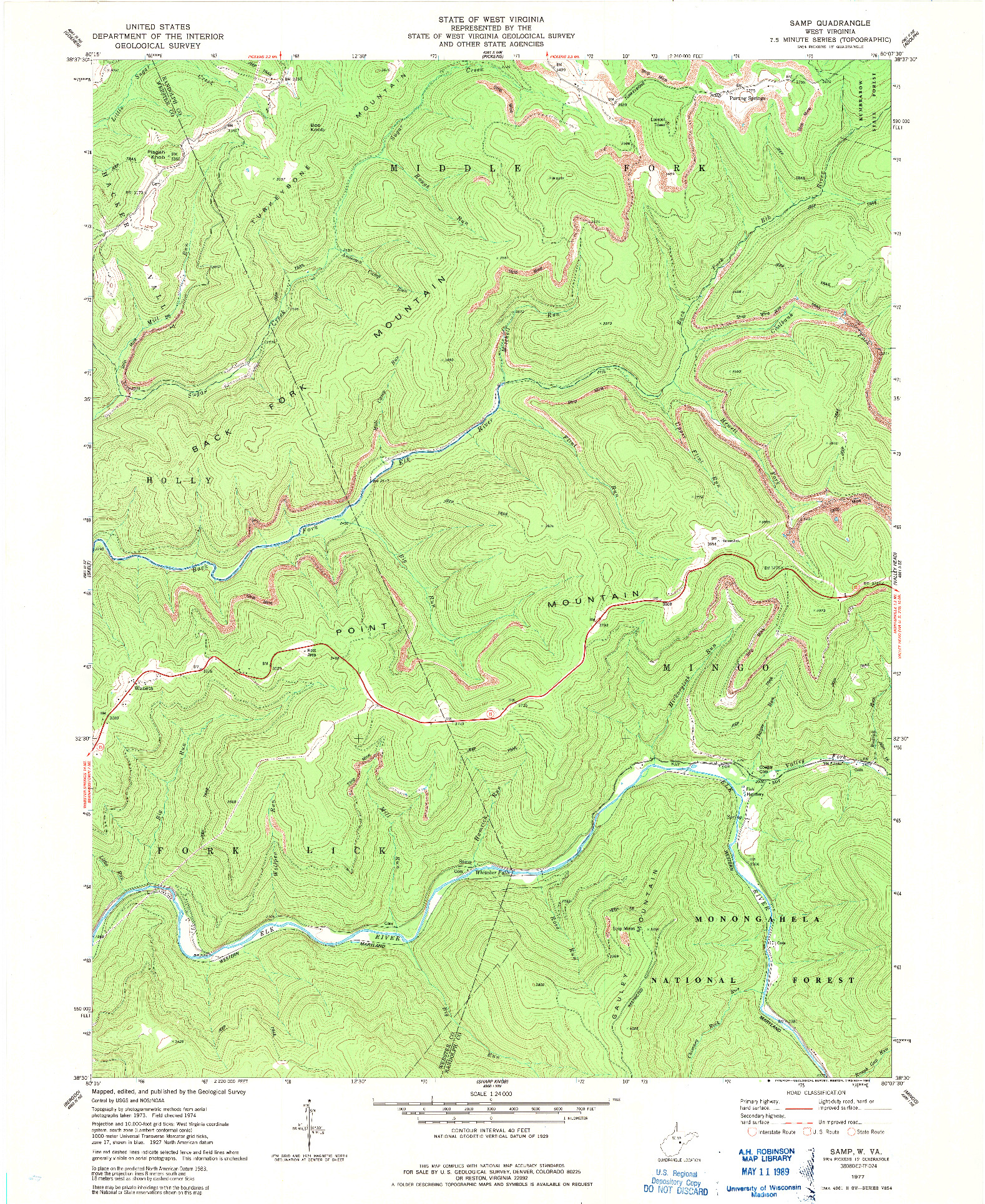 USGS 1:24000-SCALE QUADRANGLE FOR SAMP, WV 1977