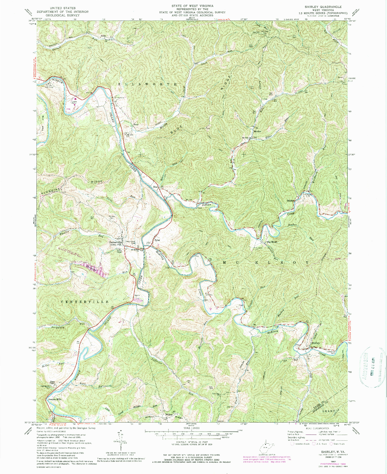 USGS 1:24000-SCALE QUADRANGLE FOR SHIRLEY, WV 1961