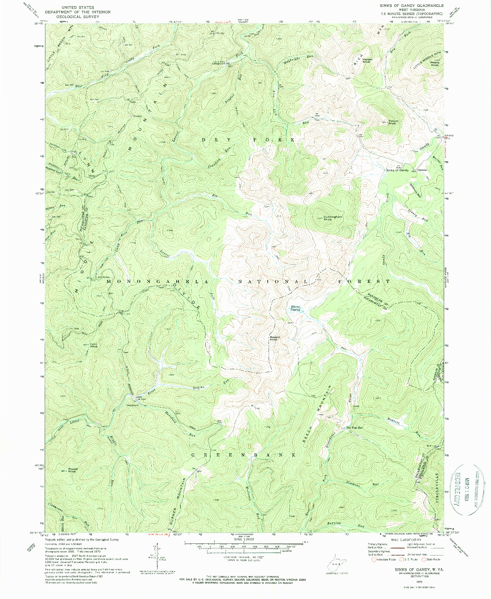 USGS 1:24000-SCALE QUADRANGLE FOR SINKS OF GANDY, WV 1970