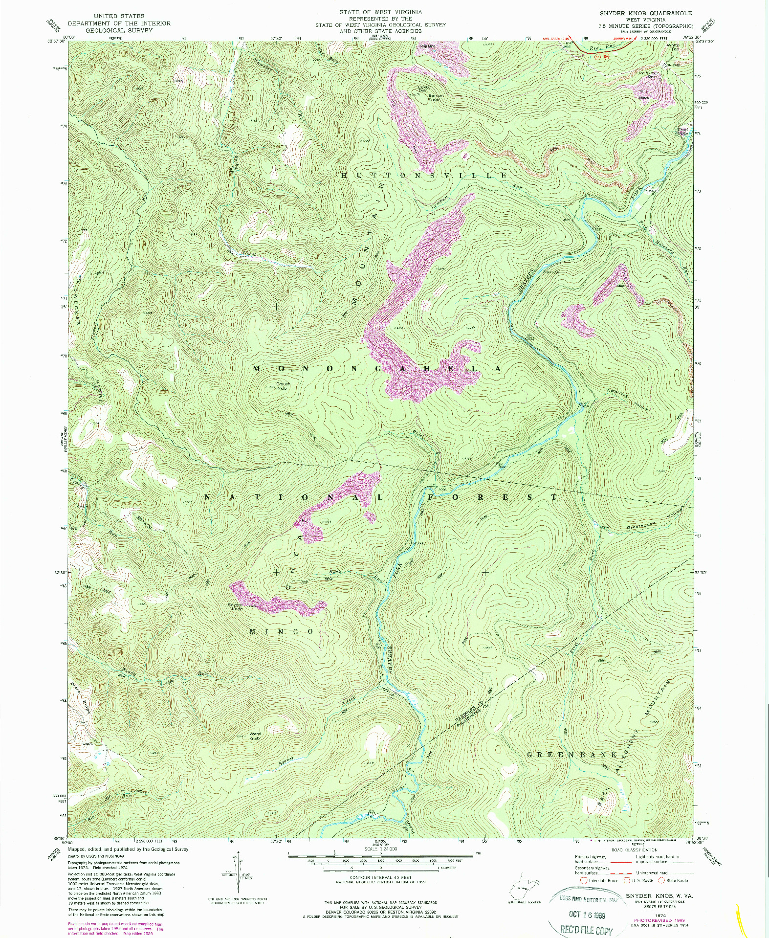 USGS 1:24000-SCALE QUADRANGLE FOR SNYDER KNOB, WV 1974