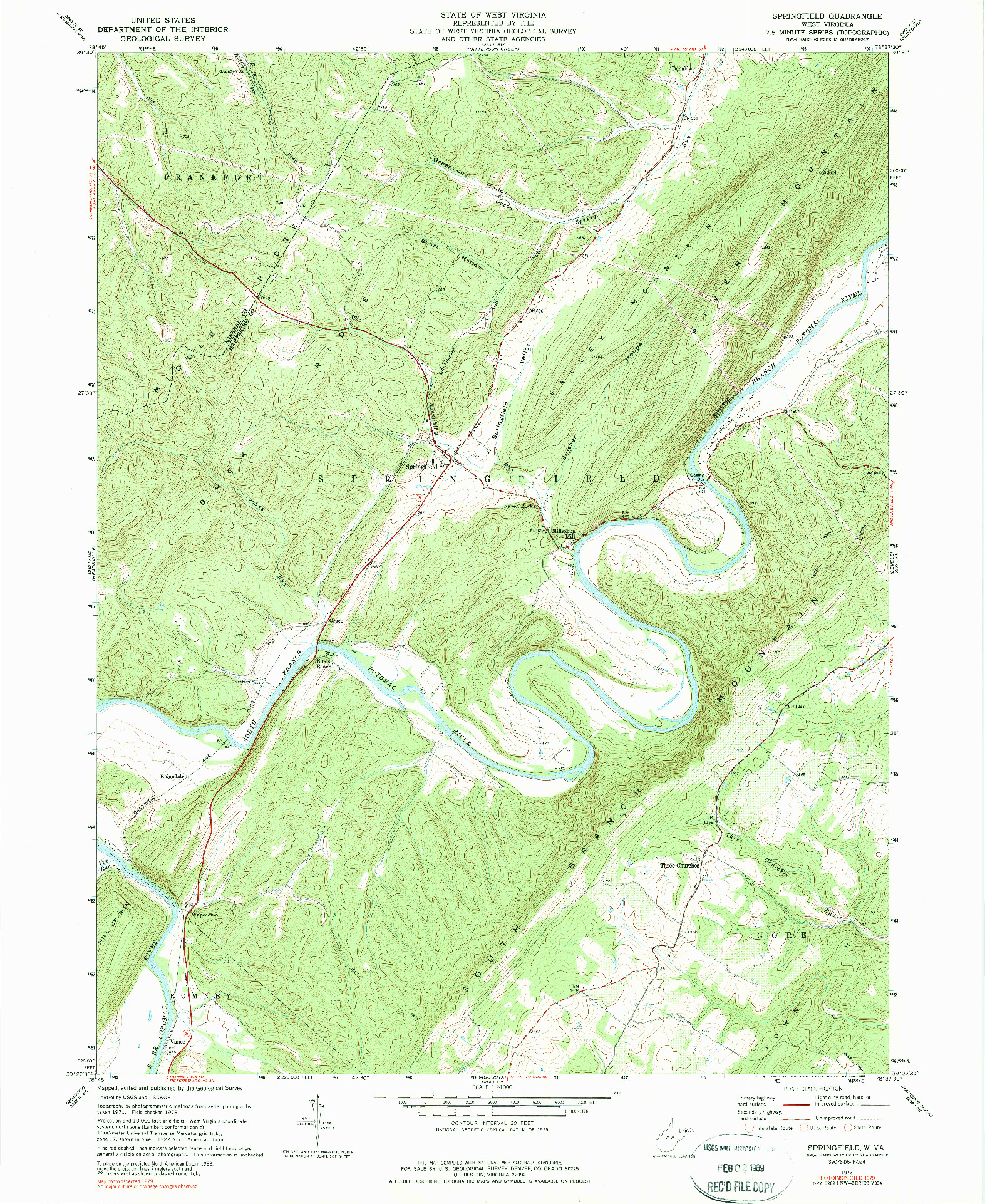USGS 1:24000-SCALE QUADRANGLE FOR SPRINGFIELD, WV 1973