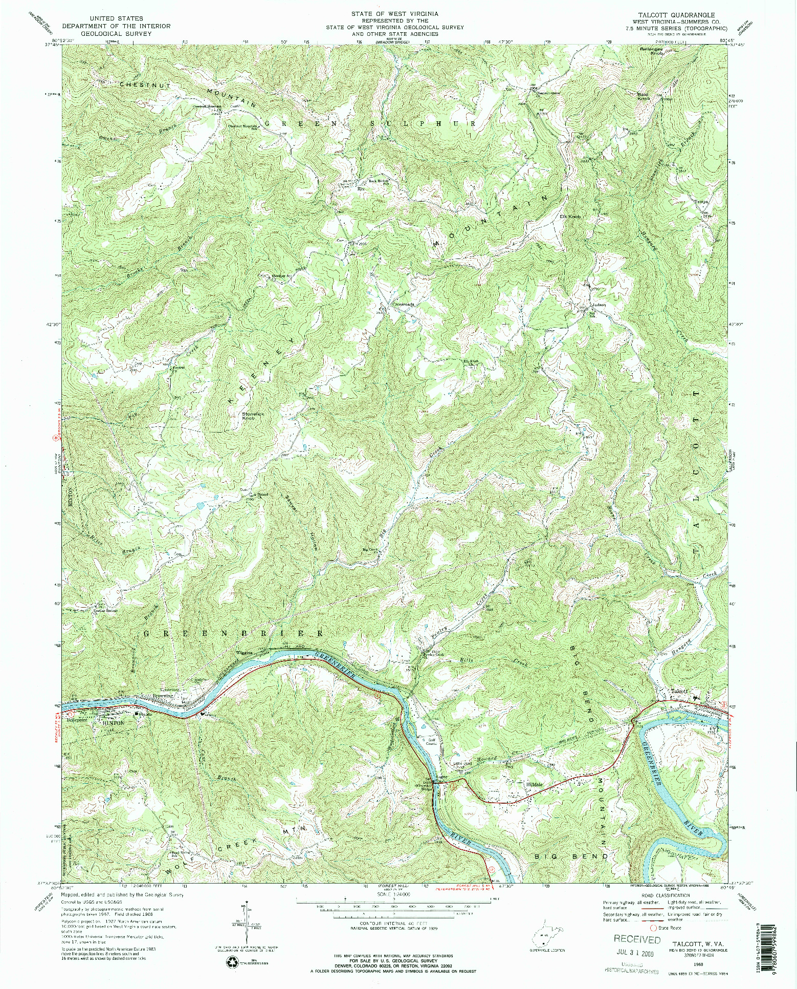 USGS 1:24000-SCALE QUADRANGLE FOR TALCOTT, WV 1968
