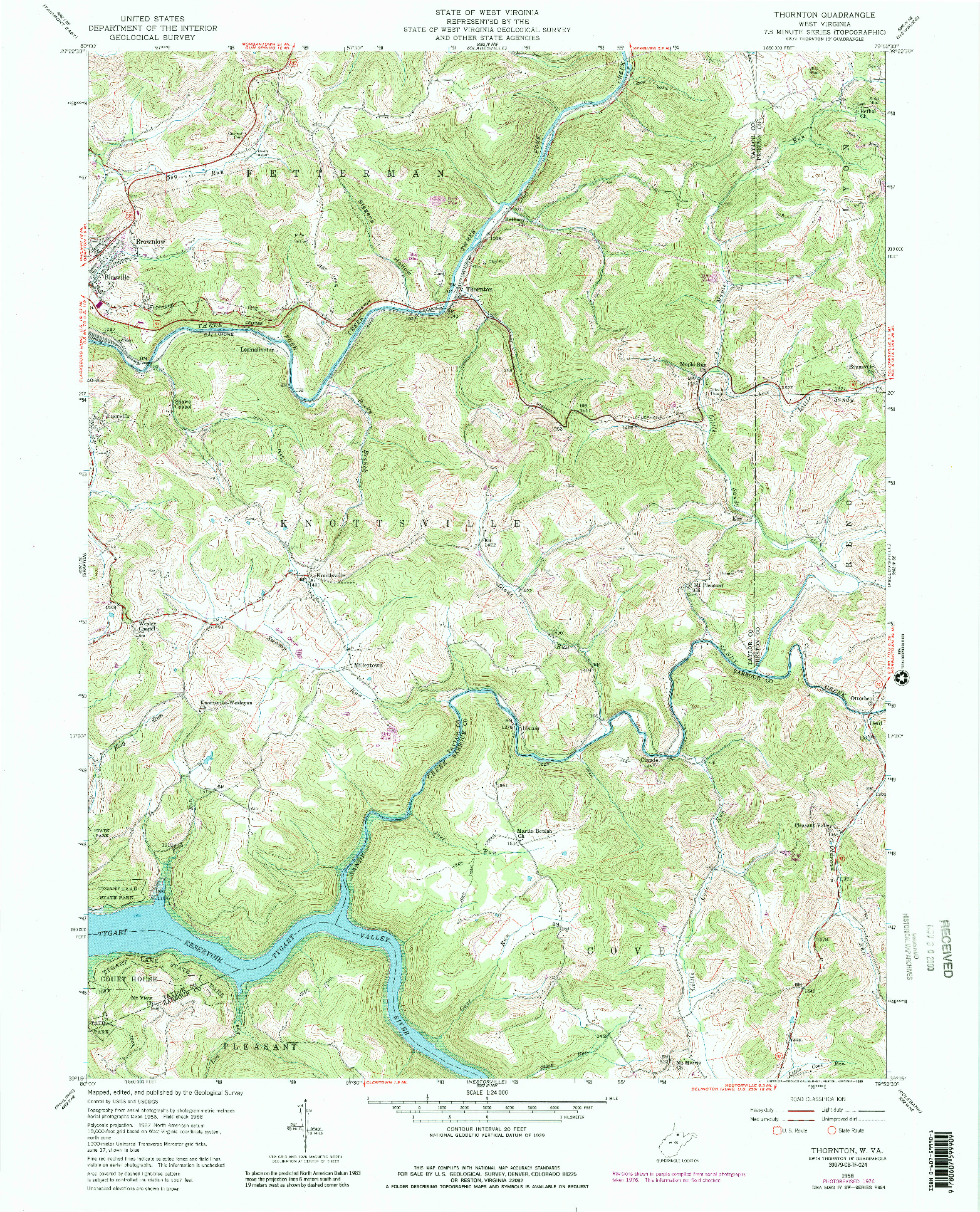 USGS 1:24000-SCALE QUADRANGLE FOR THORNTON, WV 1958