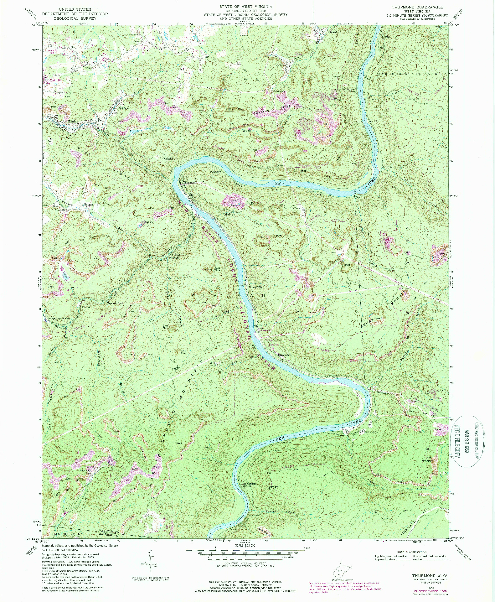 USGS 1:24000-SCALE QUADRANGLE FOR THURMOND, WV 1969