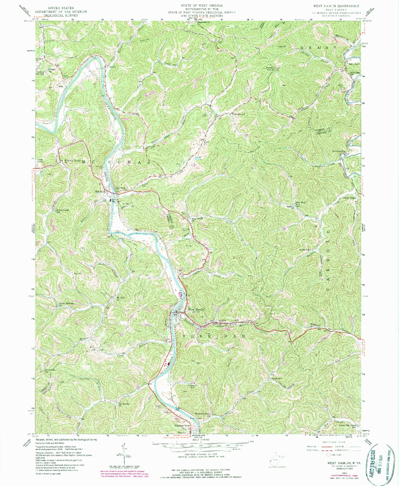 USGS 1:24000-SCALE QUADRANGLE FOR WEST HAMLIN, WV 1957