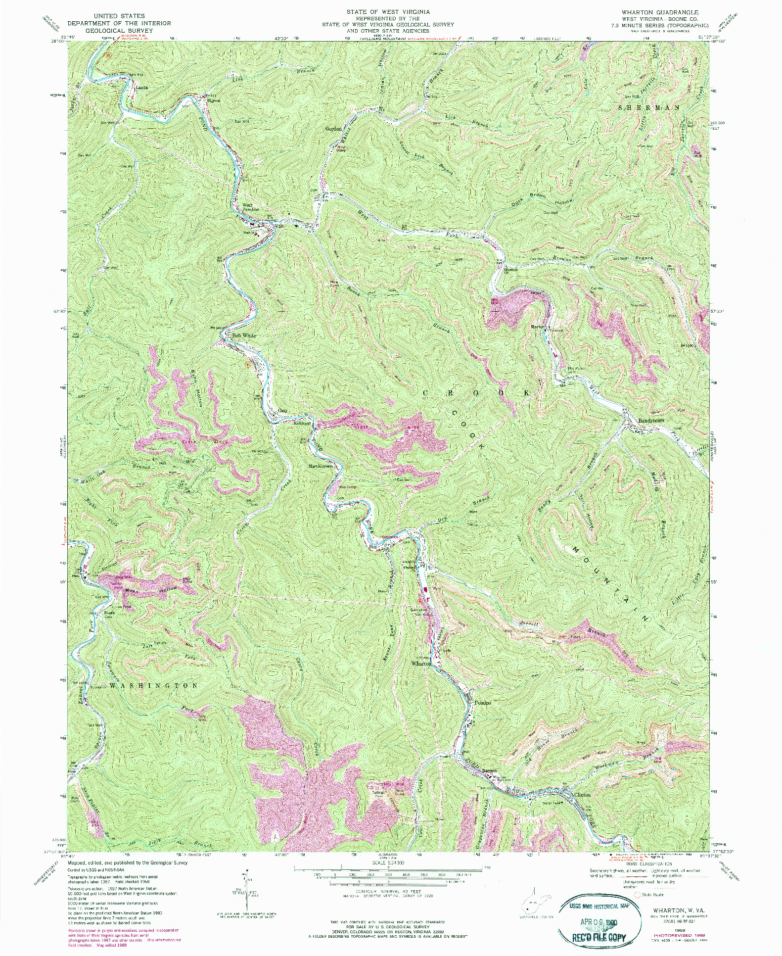 USGS 1:24000-SCALE QUADRANGLE FOR WHARTON, WV 1968