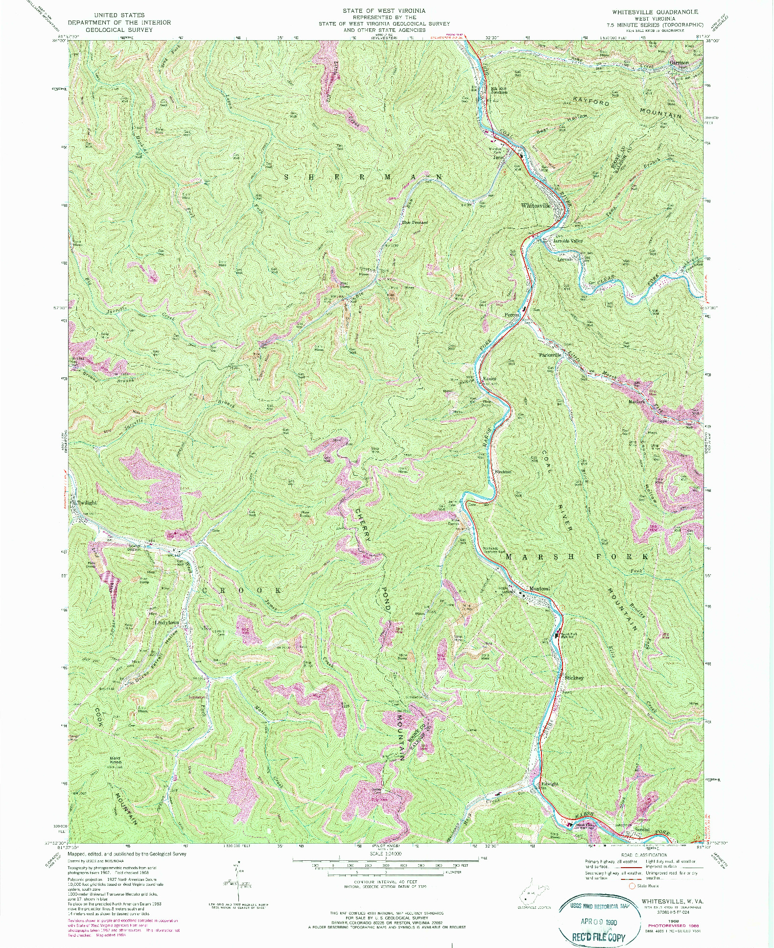 USGS 1:24000-SCALE QUADRANGLE FOR WHITESVILLE, WV 1968