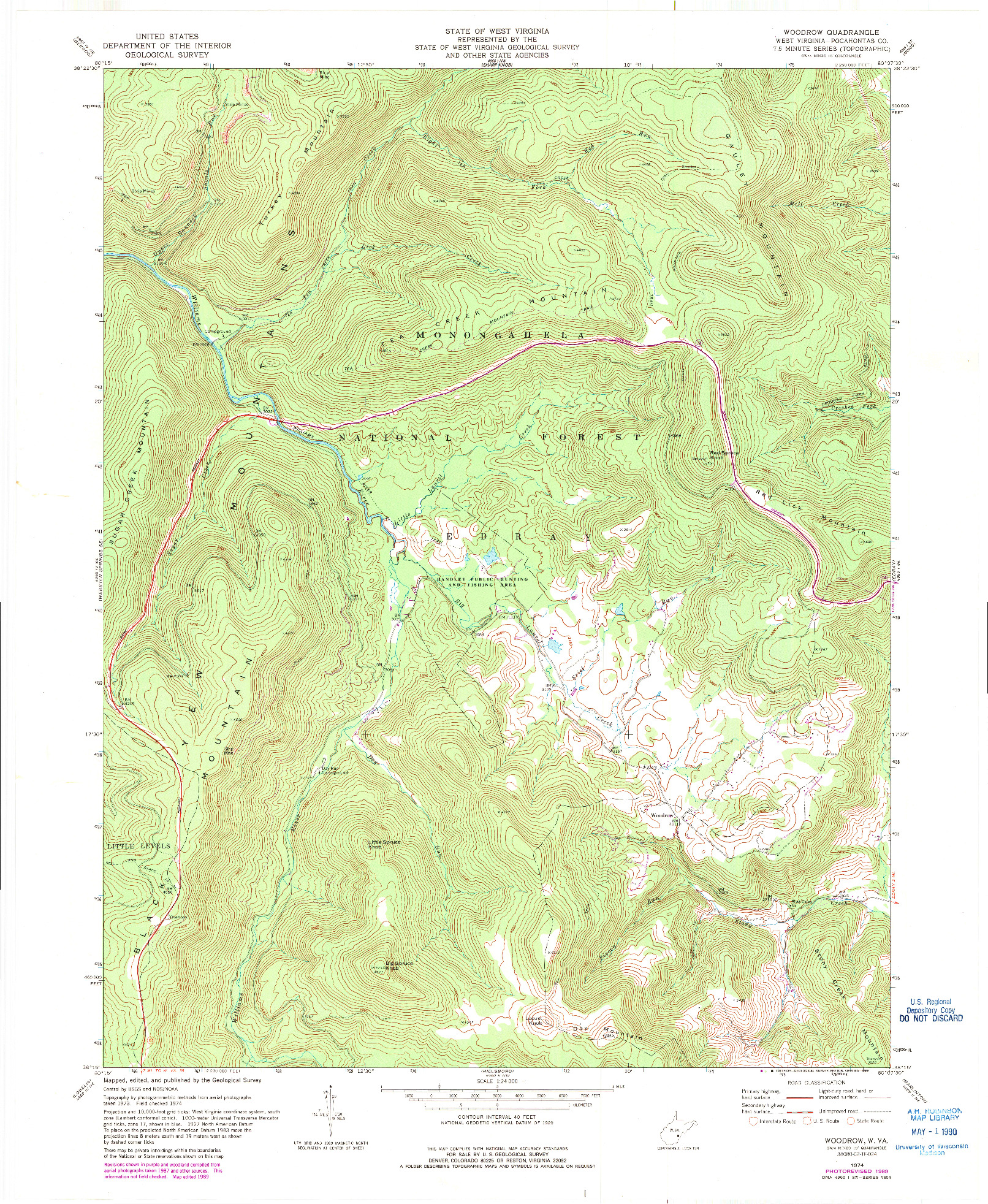 USGS 1:24000-SCALE QUADRANGLE FOR WOODROW, WV 1974