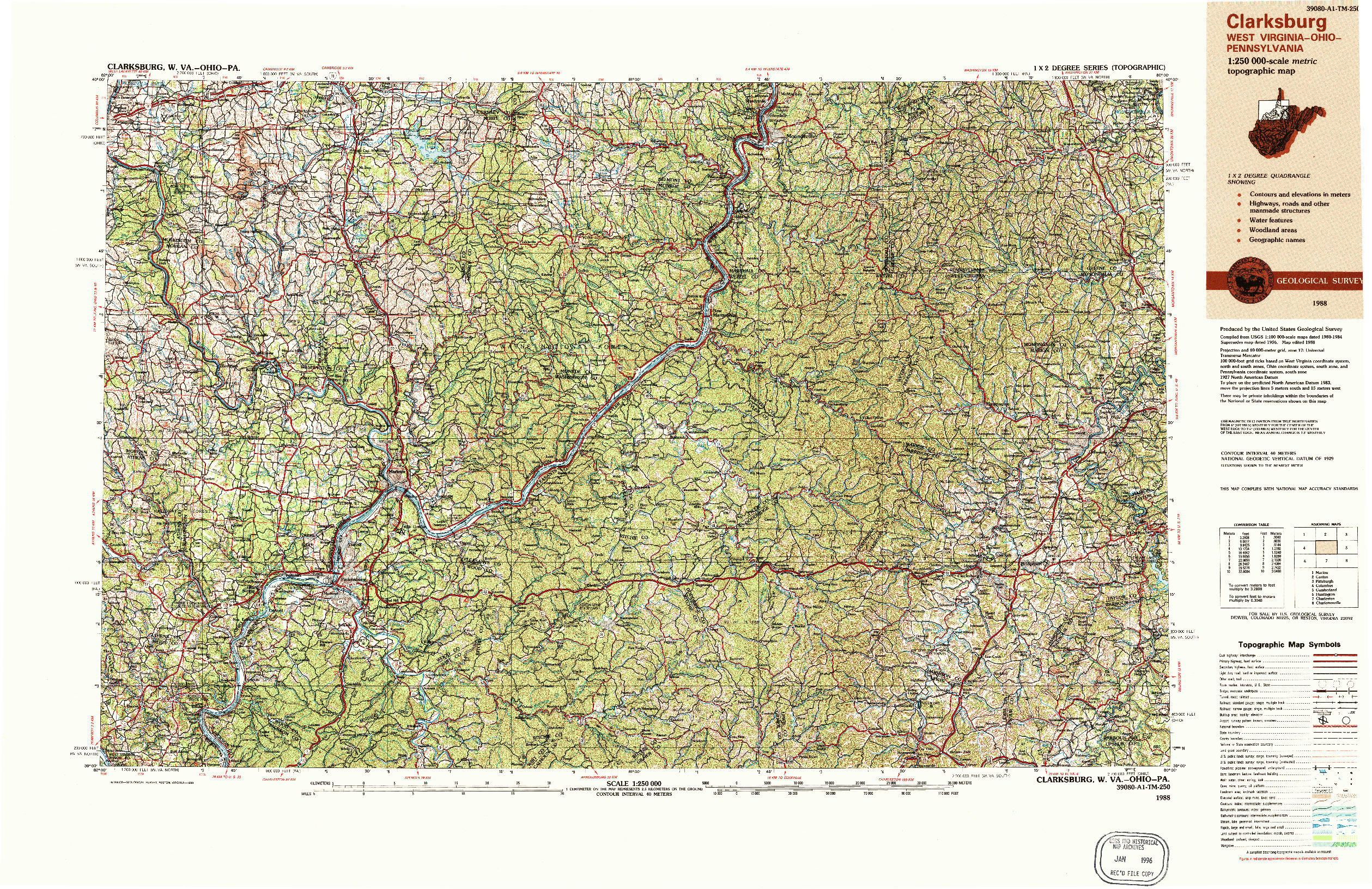 USGS 1:250000-SCALE QUADRANGLE FOR CLARKSBURG, WV 1988