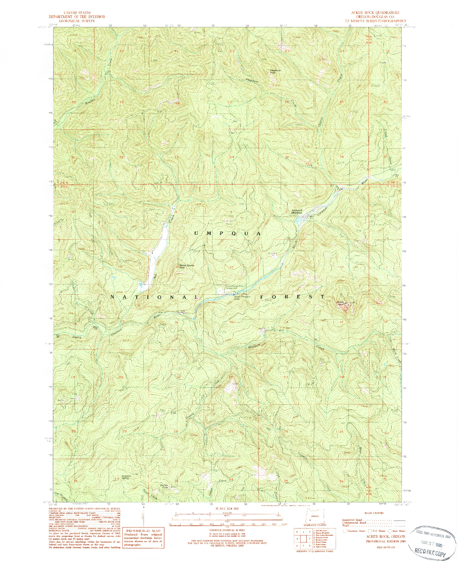 USGS 1:24000-SCALE QUADRANGLE FOR ACKER ROCK, OR 1989