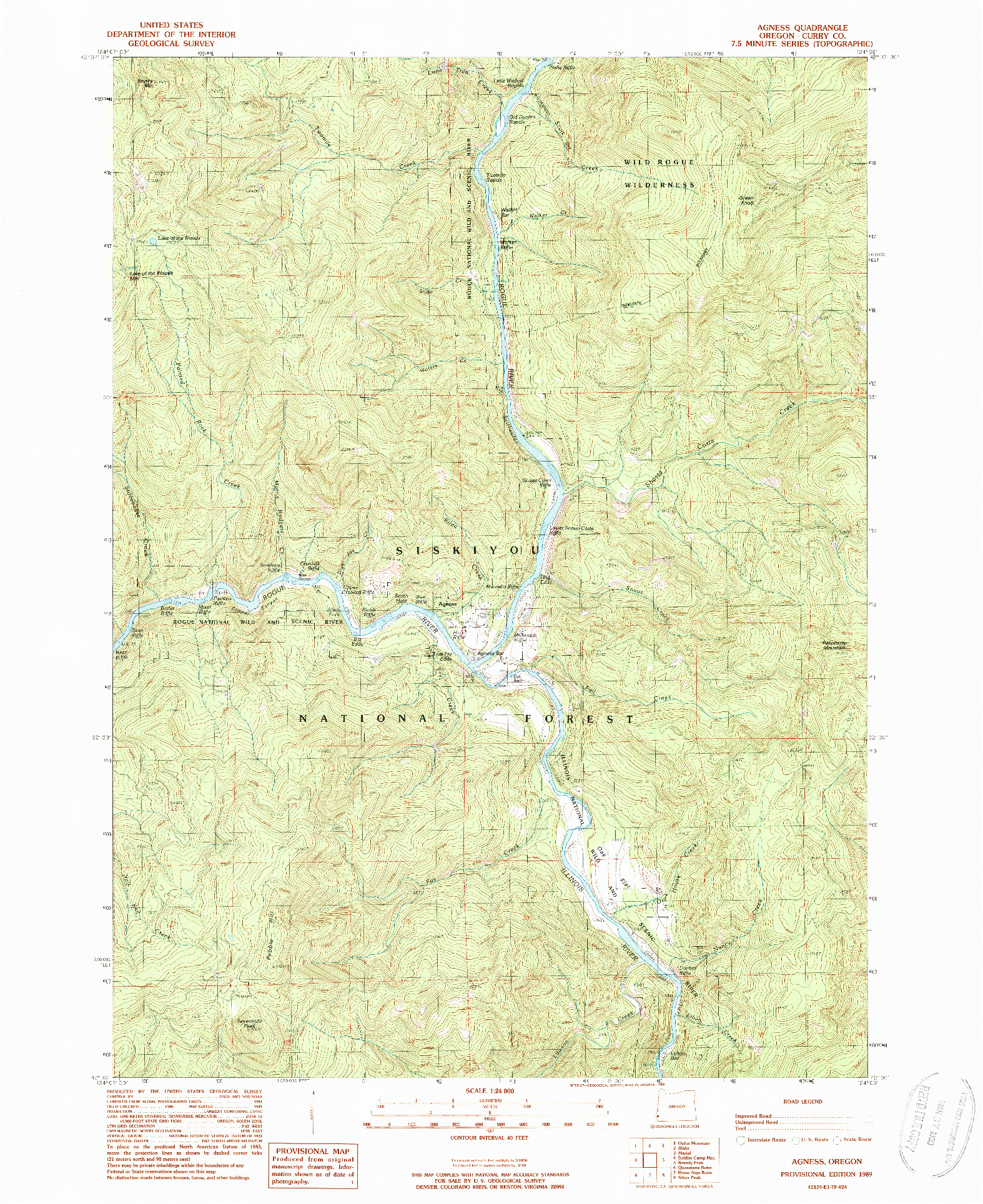 USGS 1:24000-SCALE QUADRANGLE FOR AGNESS, OR 1989