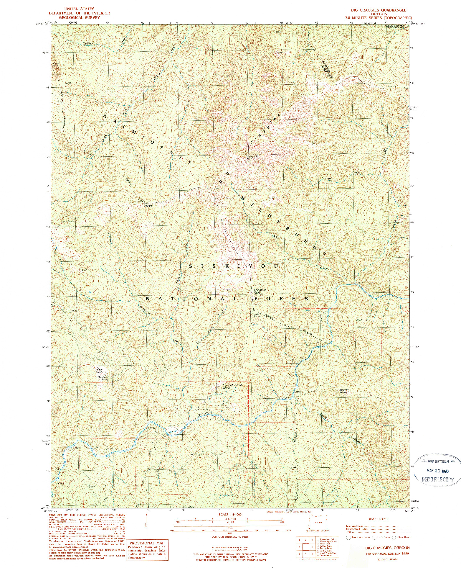 USGS 1:24000-SCALE QUADRANGLE FOR BIG CRAGGIES, OR 1989