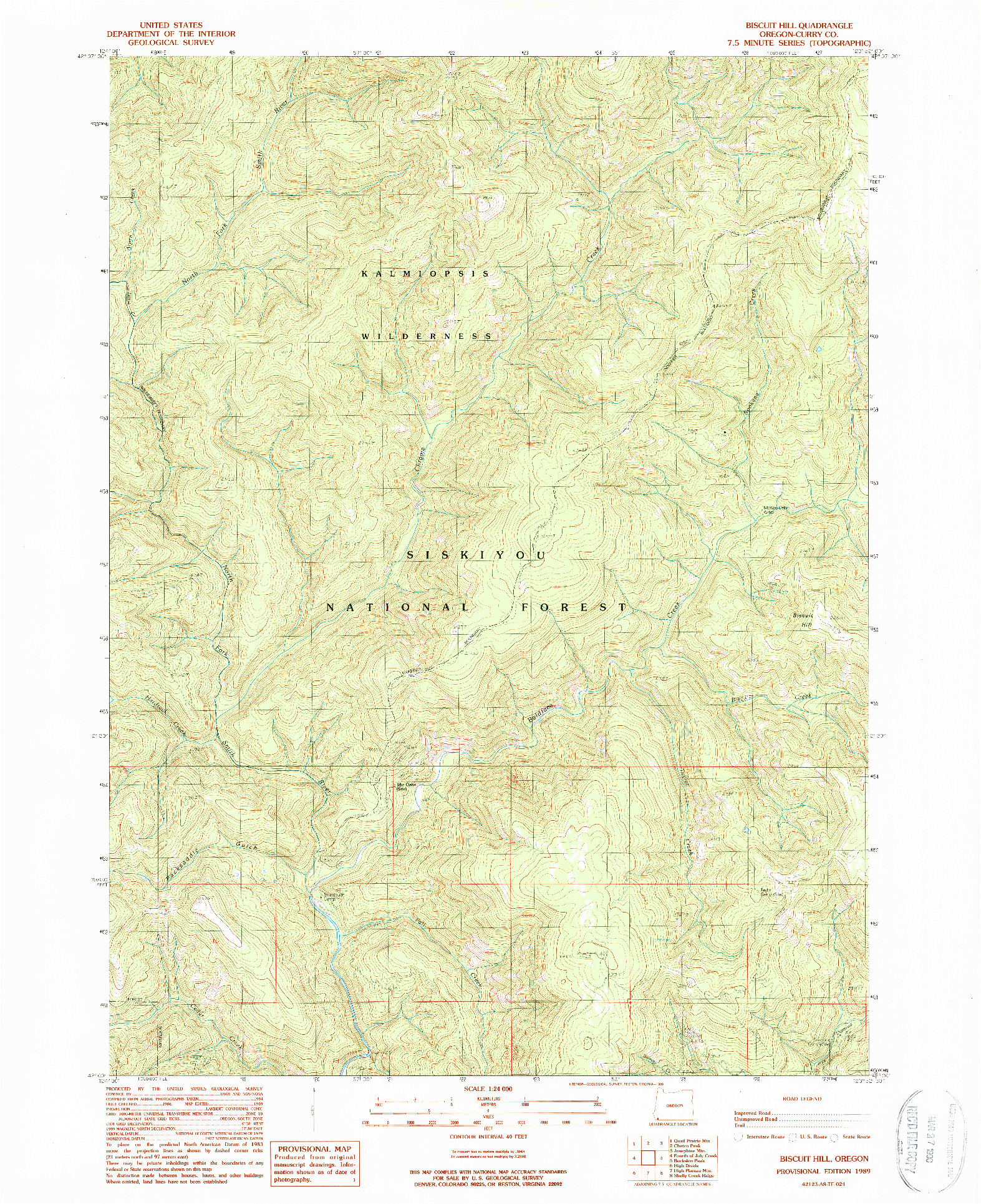 USGS 1:24000-SCALE QUADRANGLE FOR BISCUIT HILL, OR 1989