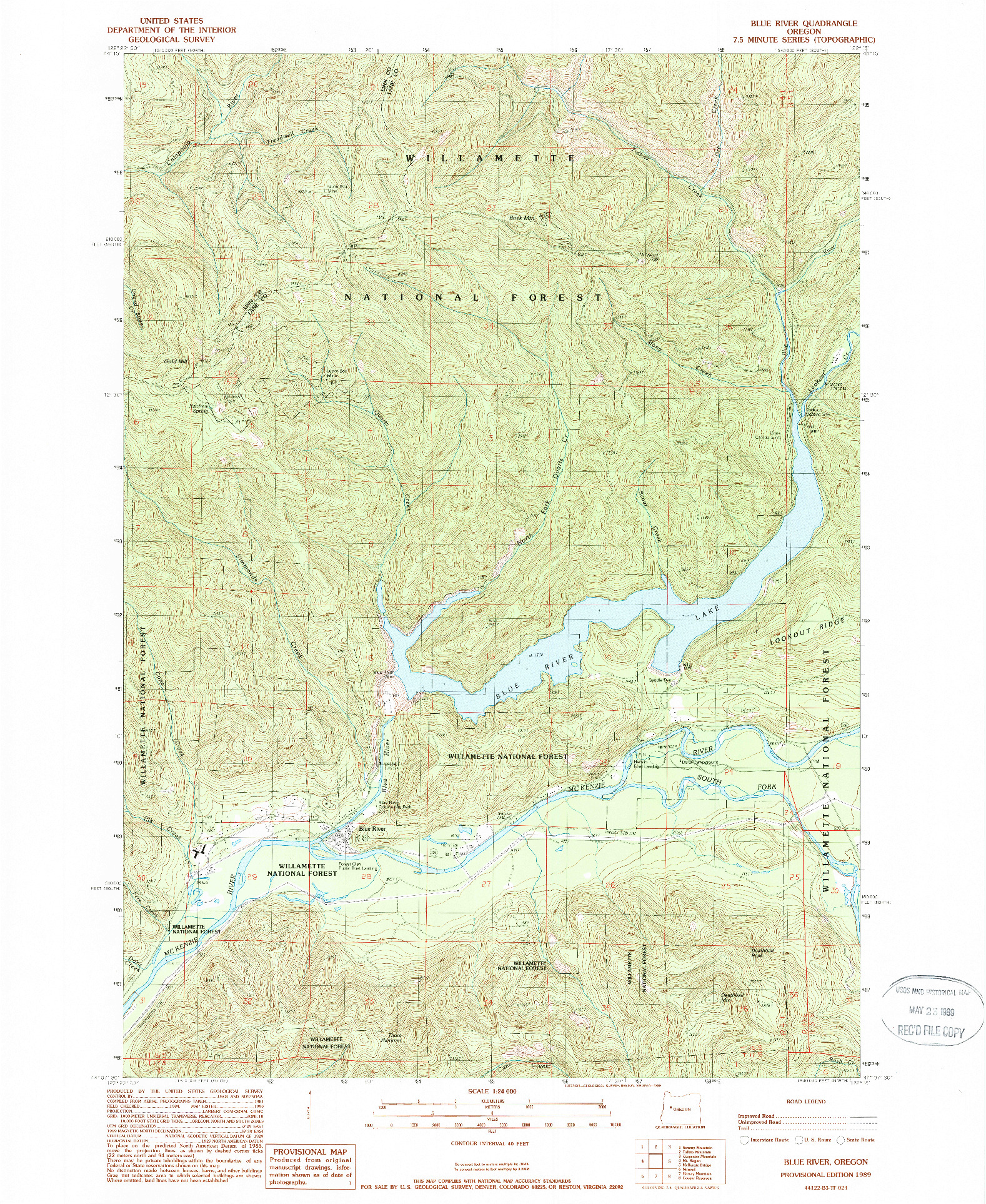 USGS 1:24000-SCALE QUADRANGLE FOR BLUE RIVER, OR 1989