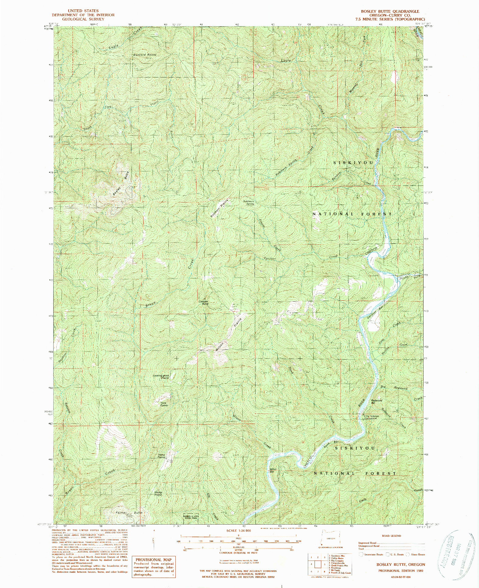 USGS 1:24000-SCALE QUADRANGLE FOR BOSLEY BUTTE, OR 1989