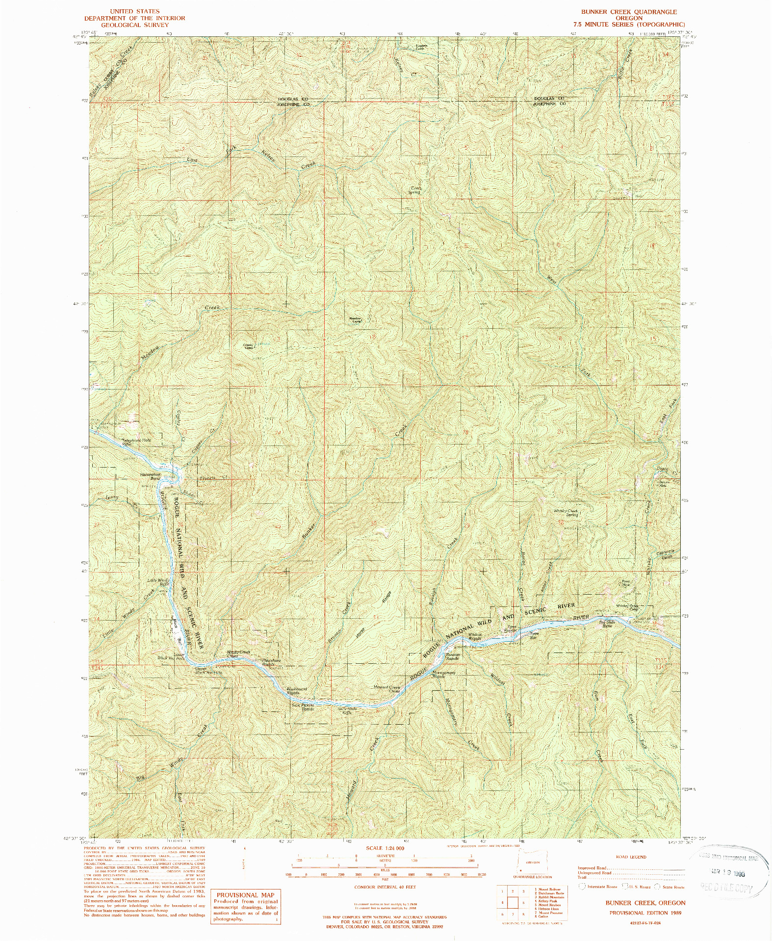 USGS 1:24000-SCALE QUADRANGLE FOR BUNKER CREEK, OR 1989