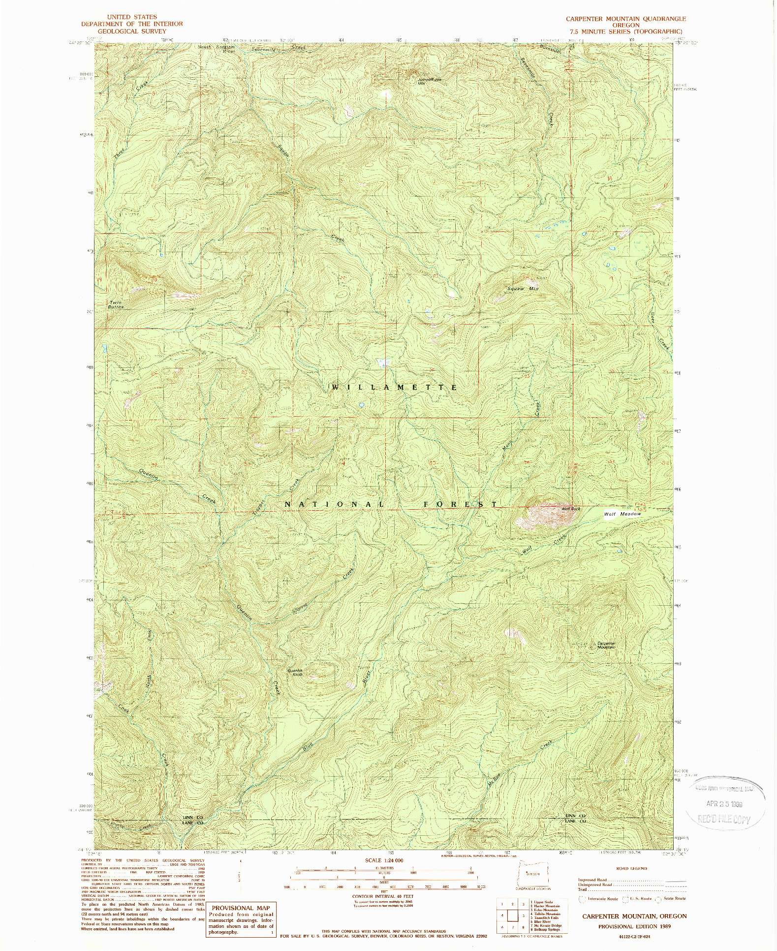USGS 1:24000-SCALE QUADRANGLE FOR CARPENTER MOUNTAIN, OR 1989