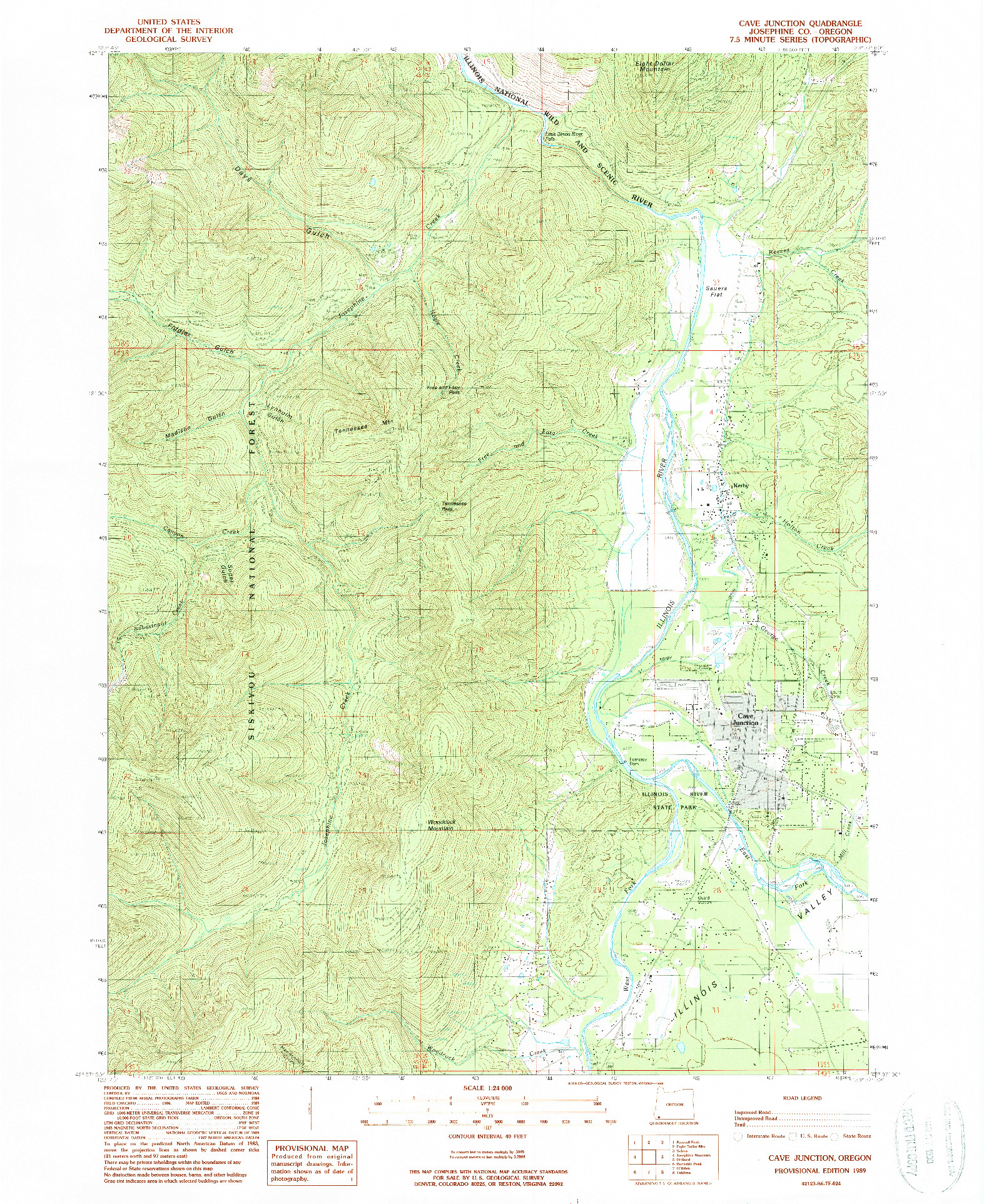 USGS 1:24000-SCALE QUADRANGLE FOR CAVE JUNCTION, OR 1989