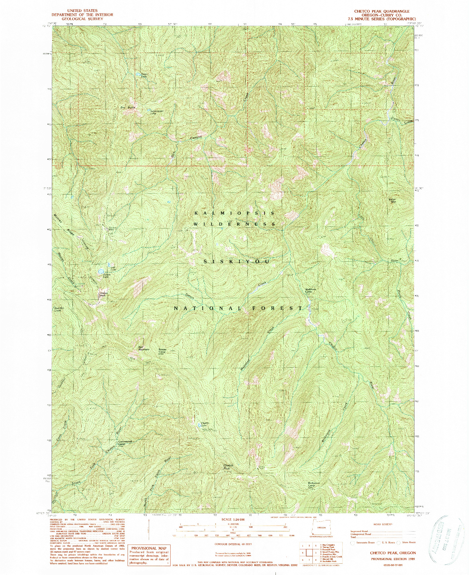 USGS 1:24000-SCALE QUADRANGLE FOR CHETCO PEAK, OR 1989