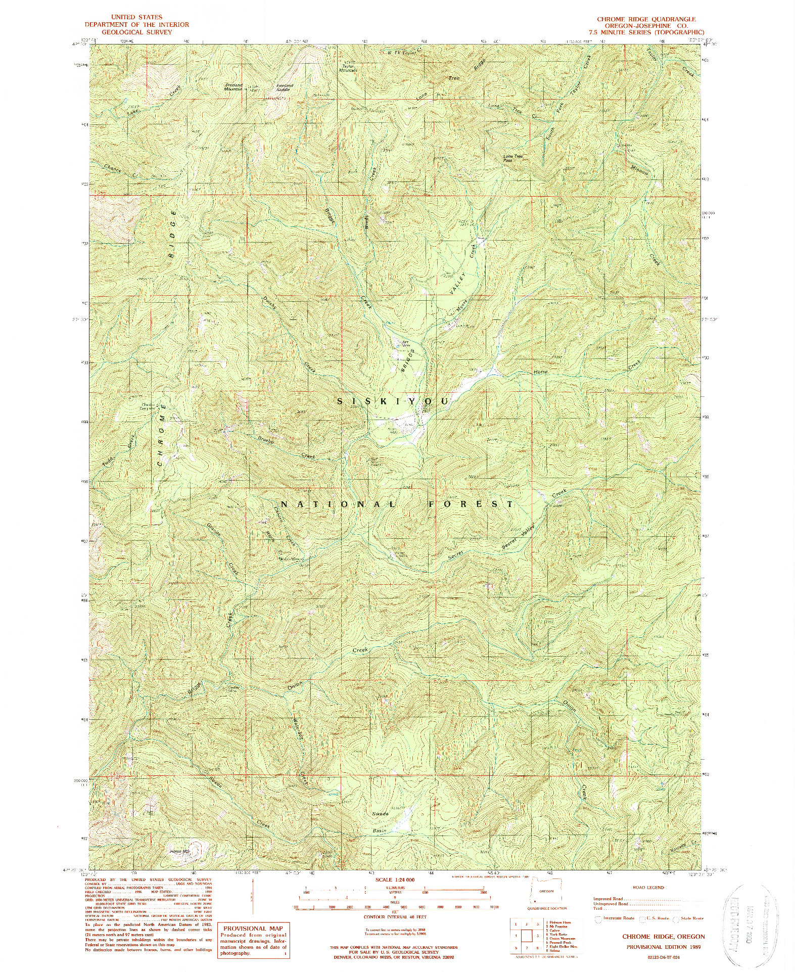 USGS 1:24000-SCALE QUADRANGLE FOR CHROME RIDGE, OR 1989