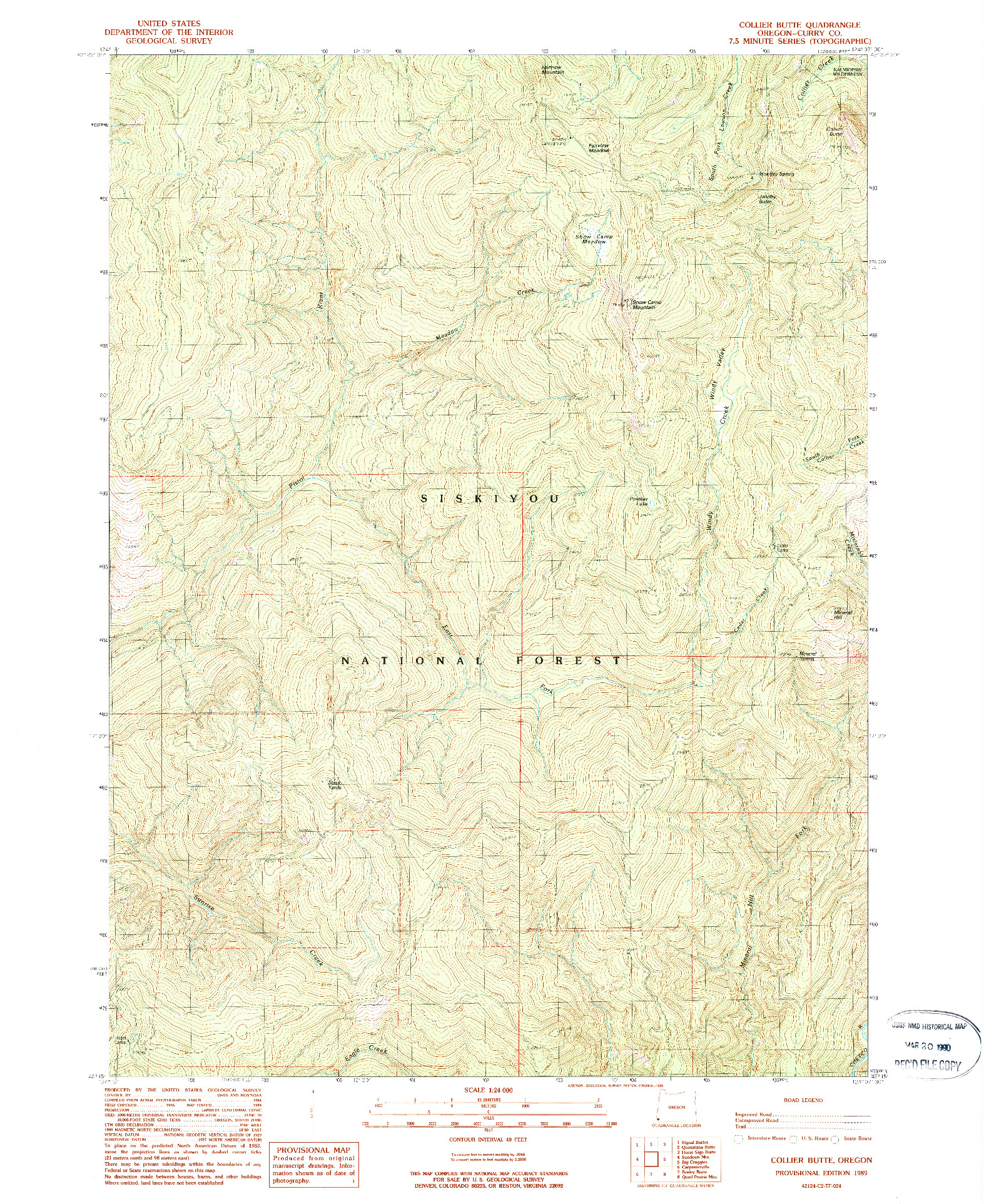 USGS 1:24000-SCALE QUADRANGLE FOR COLLIER BUTTE, OR 1989