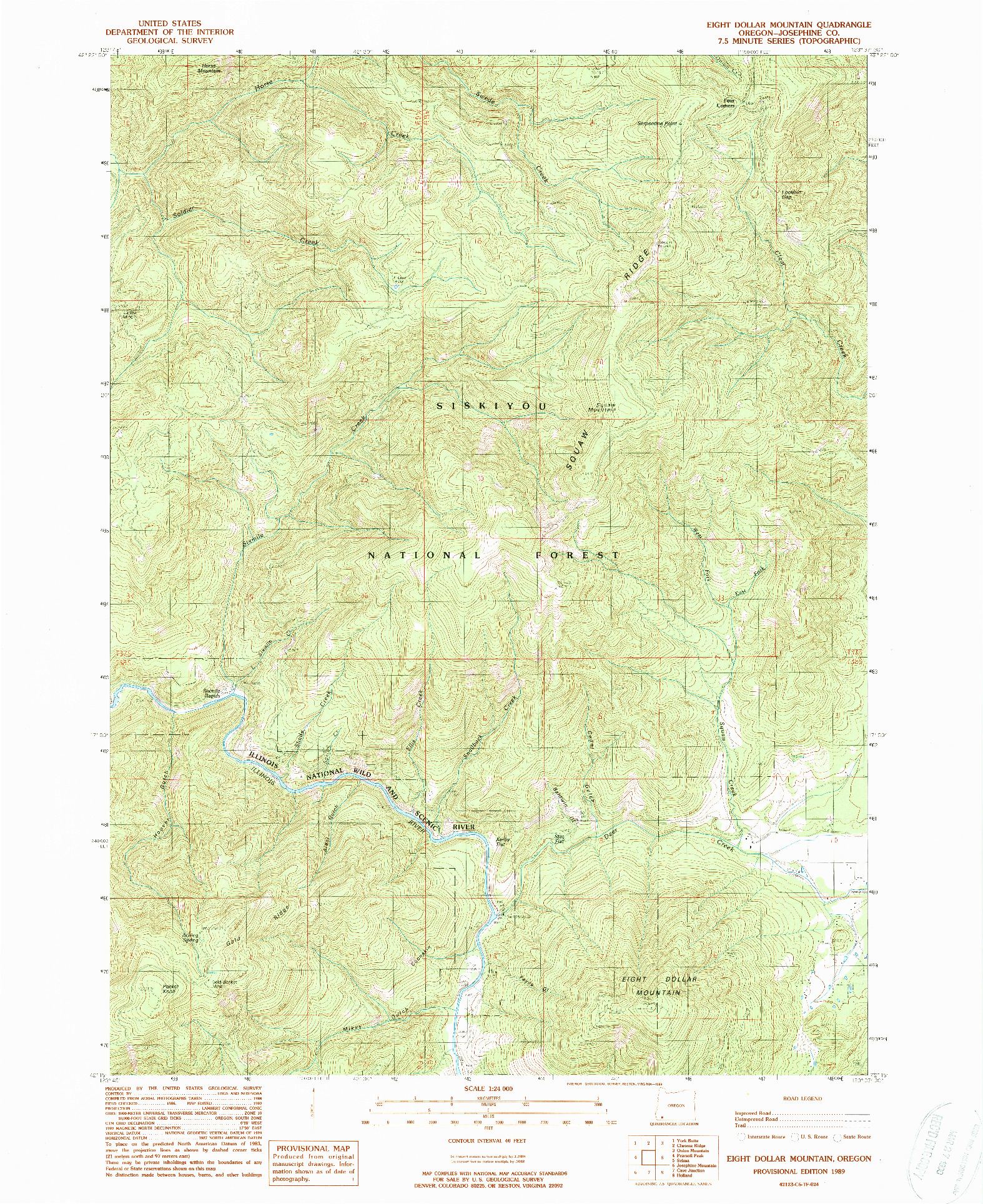 USGS 1:24000-SCALE QUADRANGLE FOR EIGHT DOLLAR MOUNTAIN, OR 1989