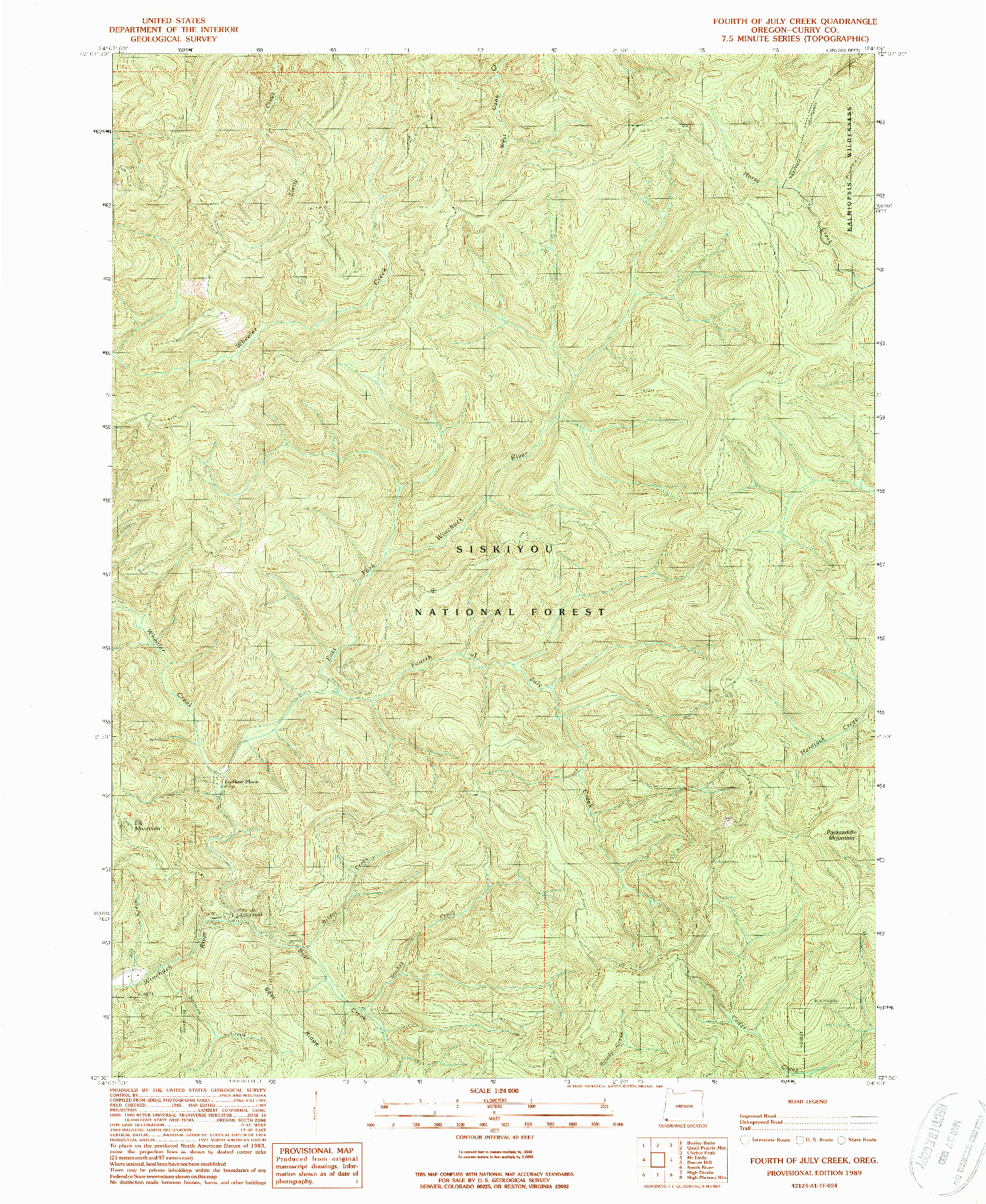 USGS 1:24000-SCALE QUADRANGLE FOR FOURTH OF JULY CREEK, OR 1989