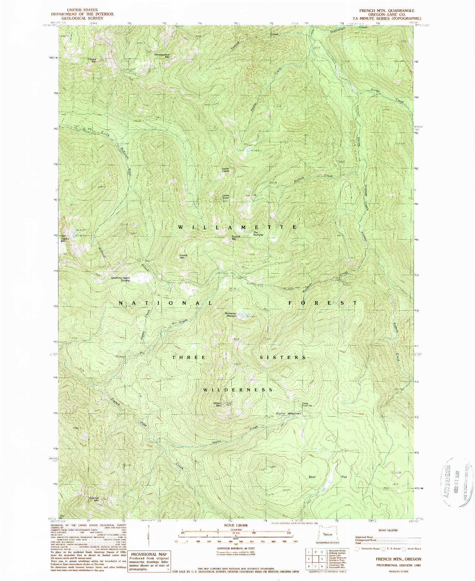 USGS 1:24000-SCALE QUADRANGLE FOR FRENCH MOUNTAIN, OR 1989