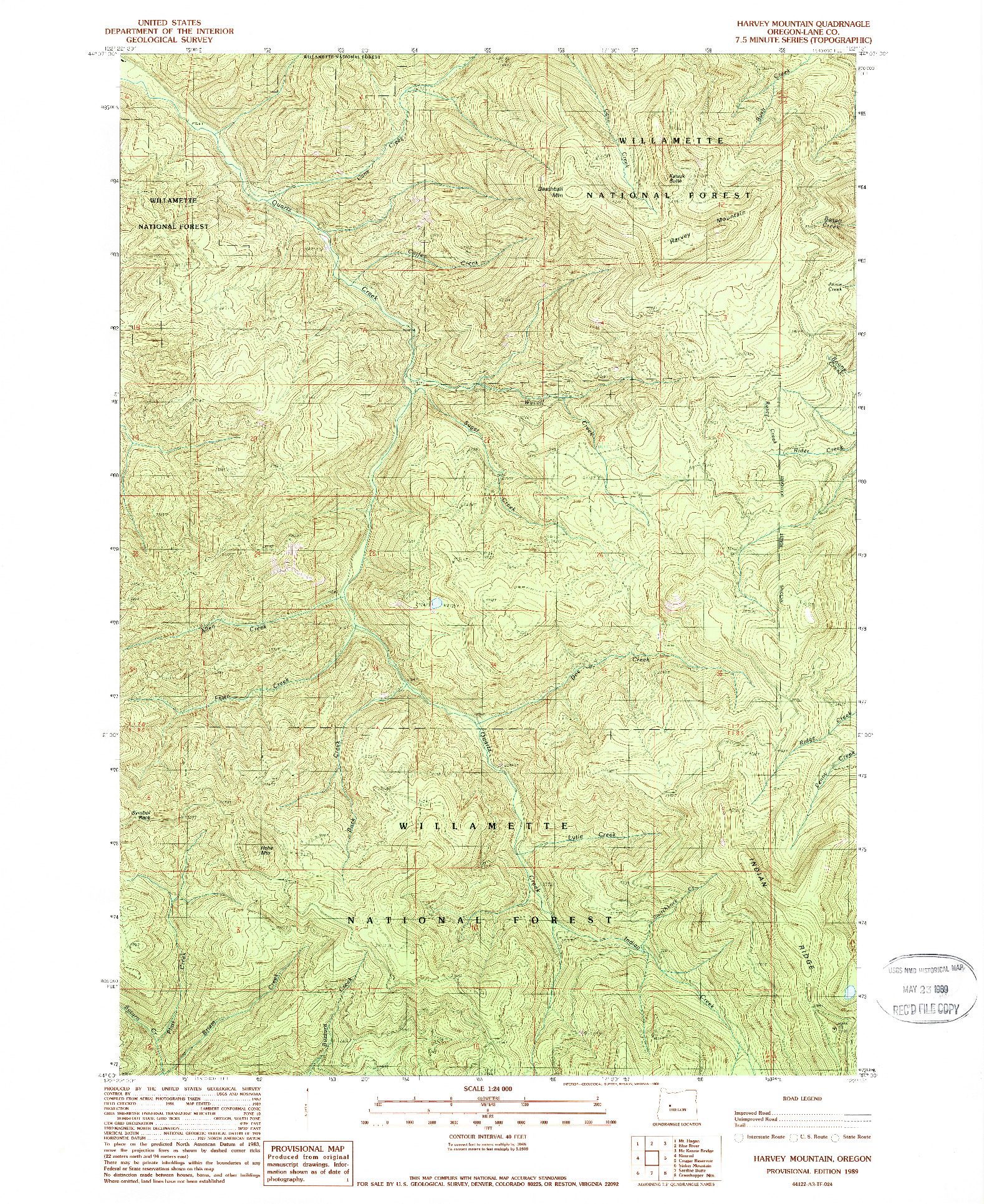 USGS 1:24000-SCALE QUADRANGLE FOR HARVEY MOUNTAIN, OR 1989