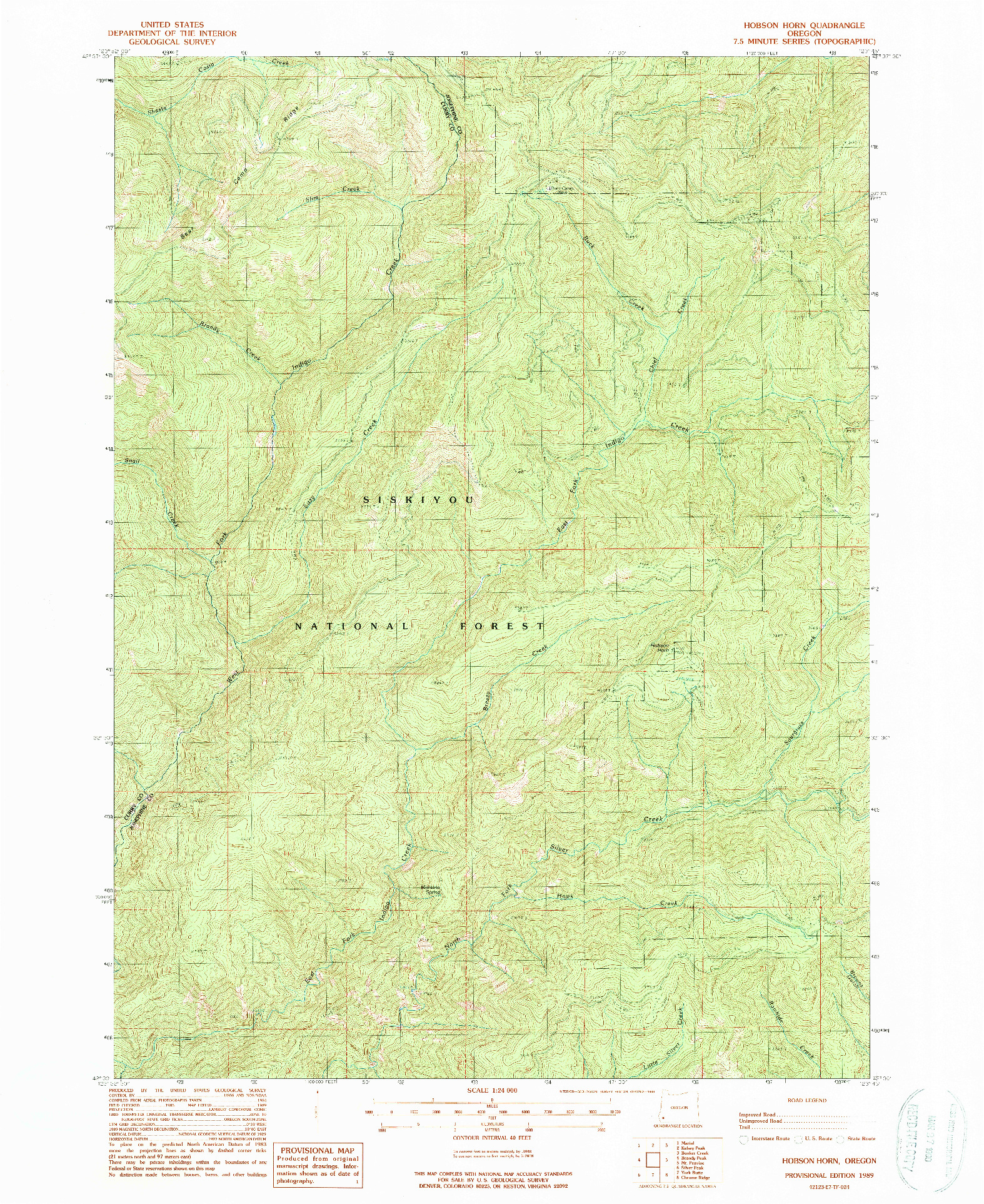 USGS 1:24000-SCALE QUADRANGLE FOR HOBSON HORN, OR 1989