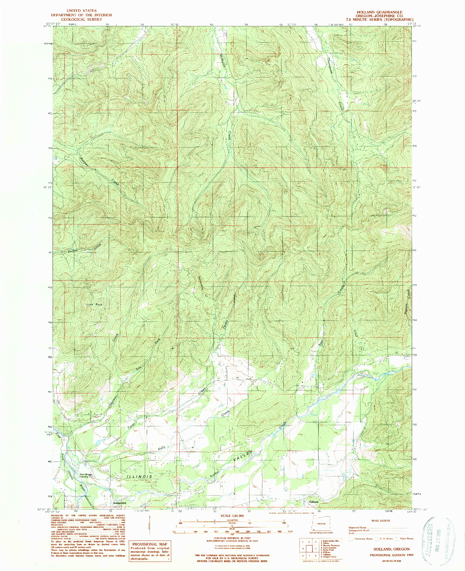 USGS 1:24000-SCALE QUADRANGLE FOR HOLLAND, OR 1989