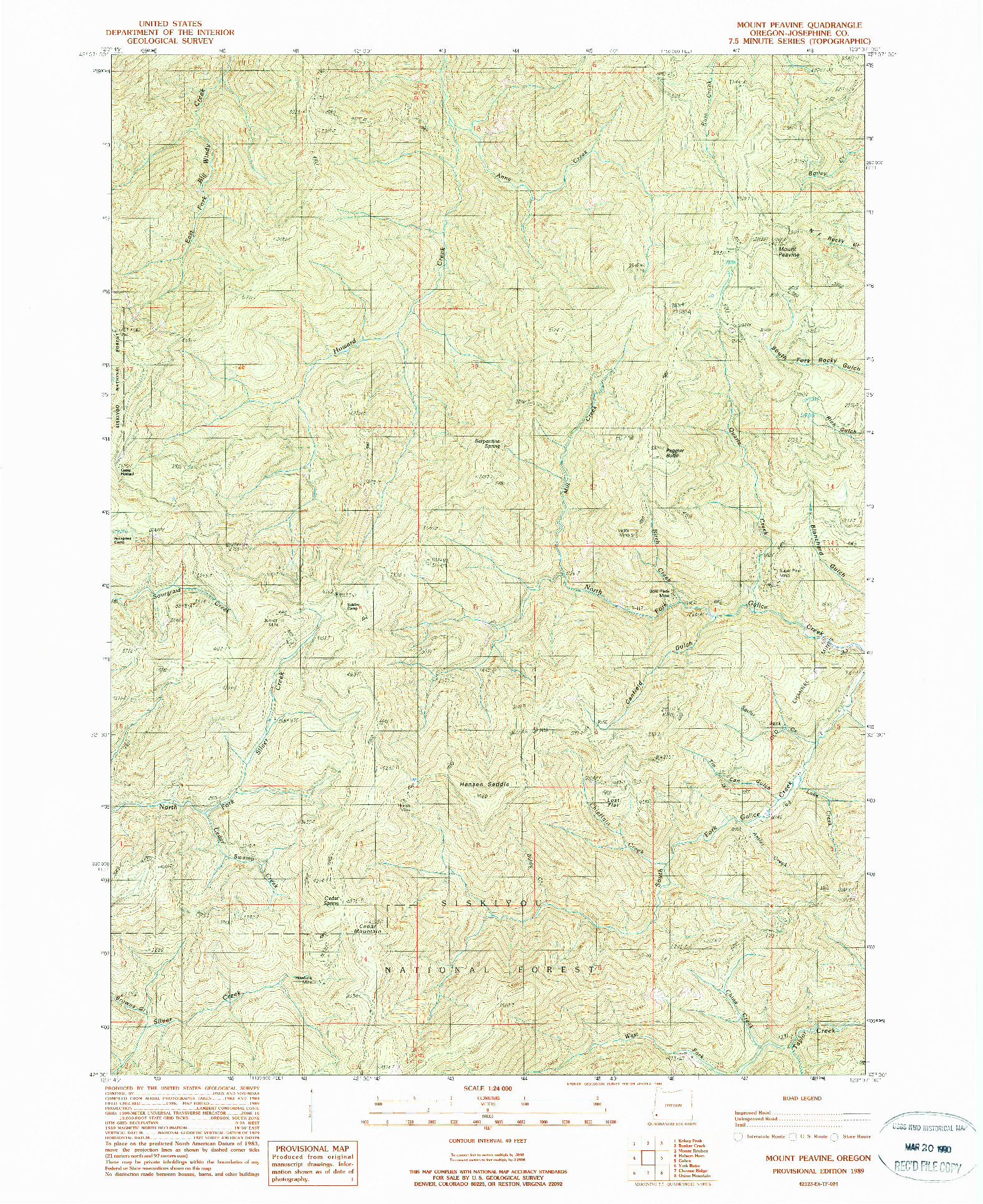 USGS 1:24000-SCALE QUADRANGLE FOR MOUNT PEAVINE, OR 1989