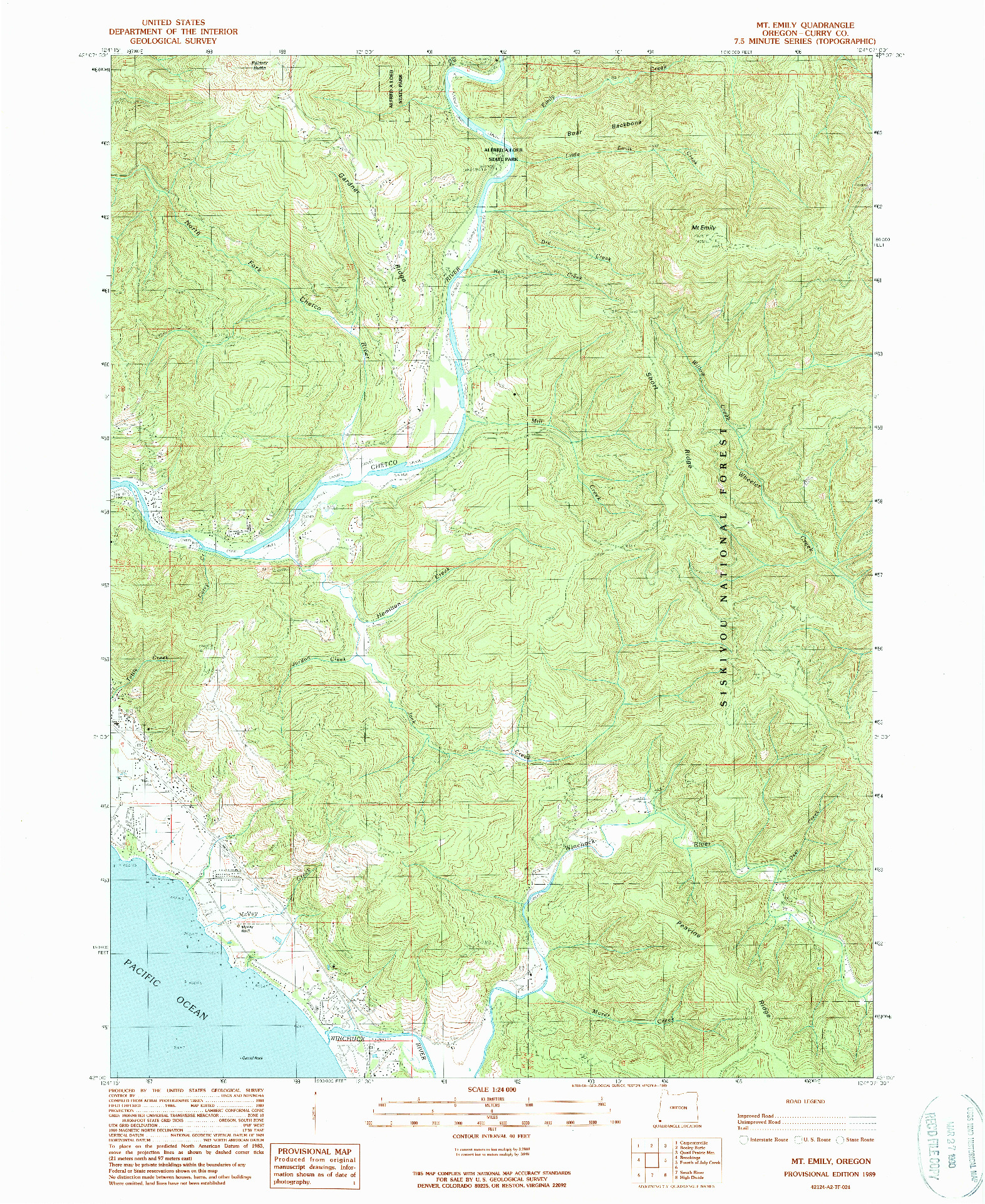 USGS 1:24000-SCALE QUADRANGLE FOR MT. EMILY, OR 1989