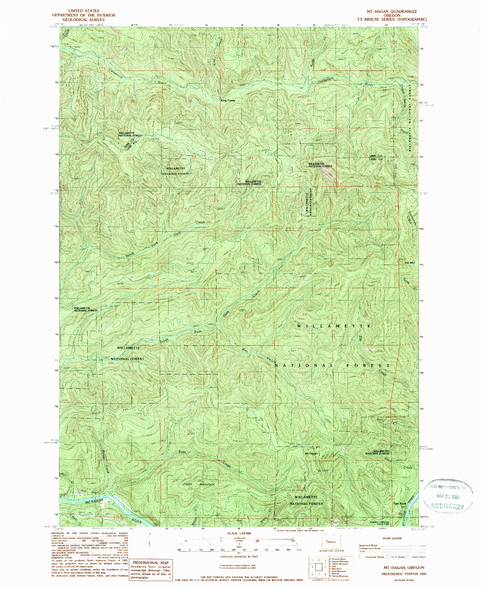 USGS 1:24000-SCALE QUADRANGLE FOR MT. HAGAN, OR 1989