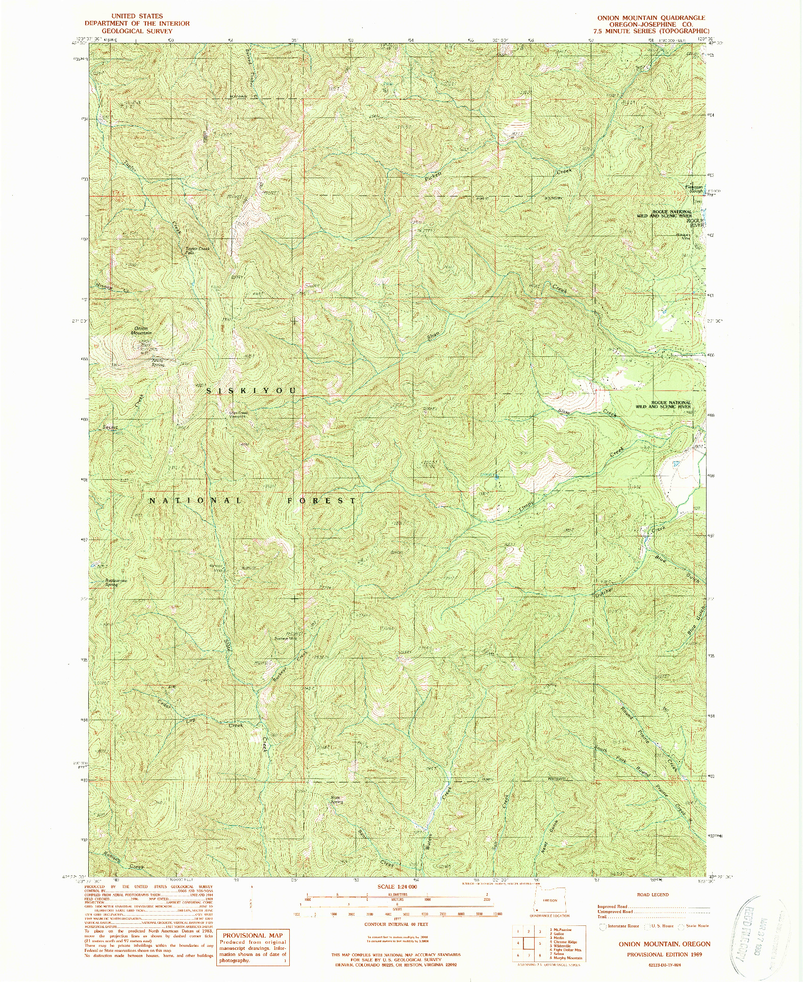 USGS 1:24000-SCALE QUADRANGLE FOR ONION MOUNTAIN, OR 1989