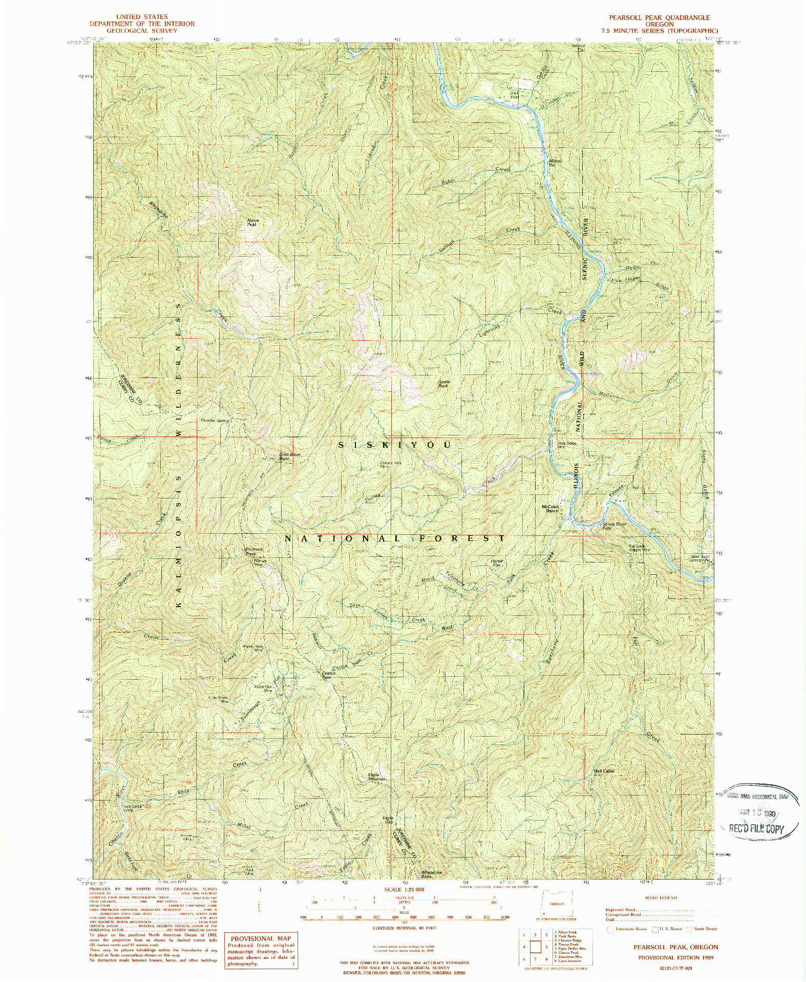 USGS 1:24000-SCALE QUADRANGLE FOR PEARSOLL PEAK, OR 1989