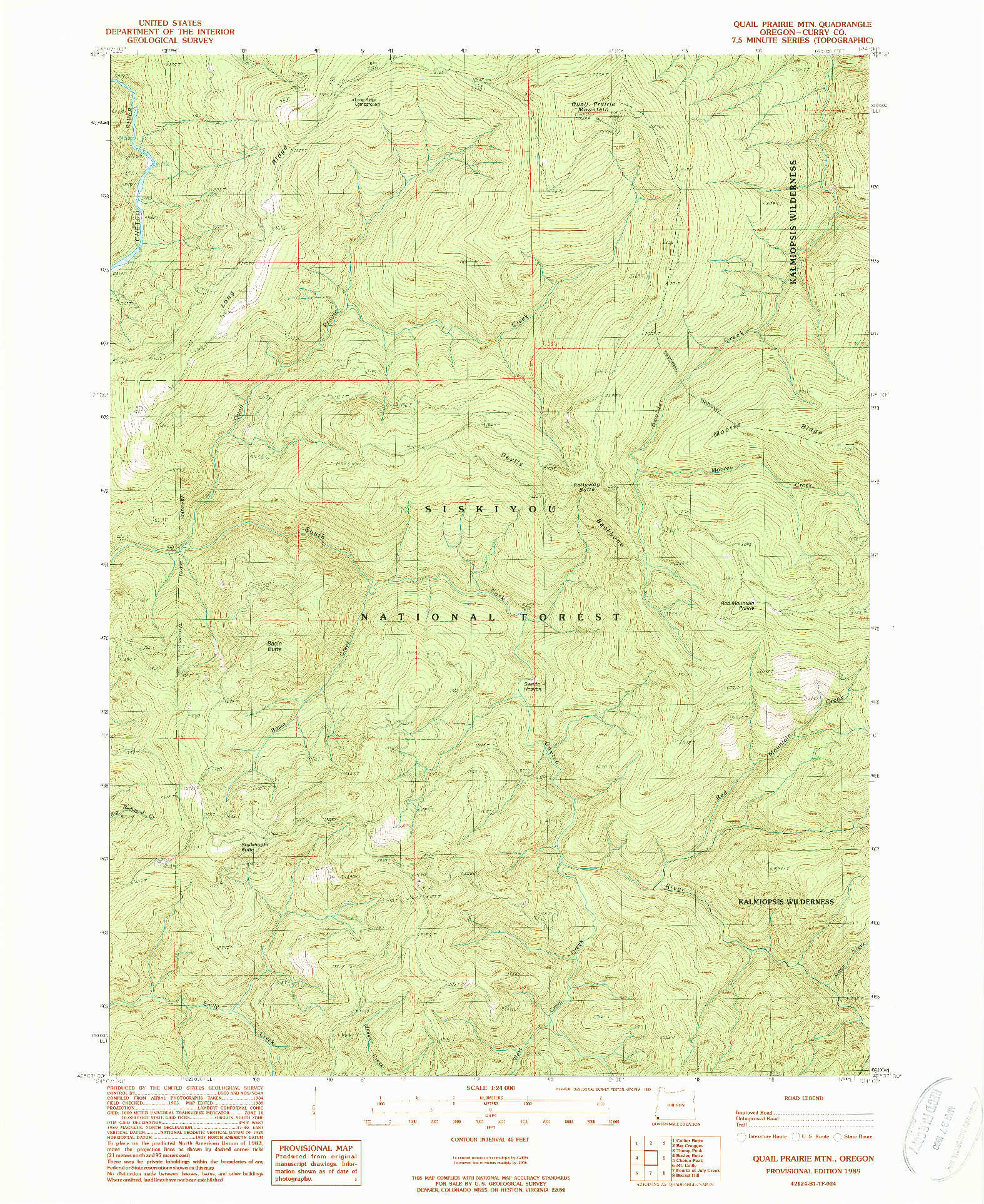 USGS 1:24000-SCALE QUADRANGLE FOR QUAIL PRAIRIE MTN, OR 1989