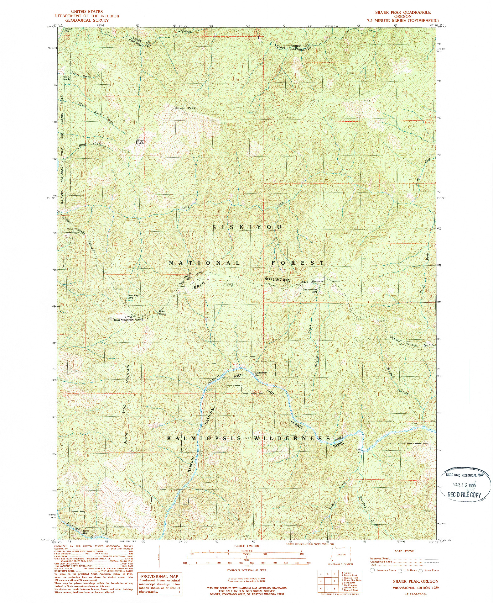 USGS 1:24000-SCALE QUADRANGLE FOR SILVER PEAK, OR 1989