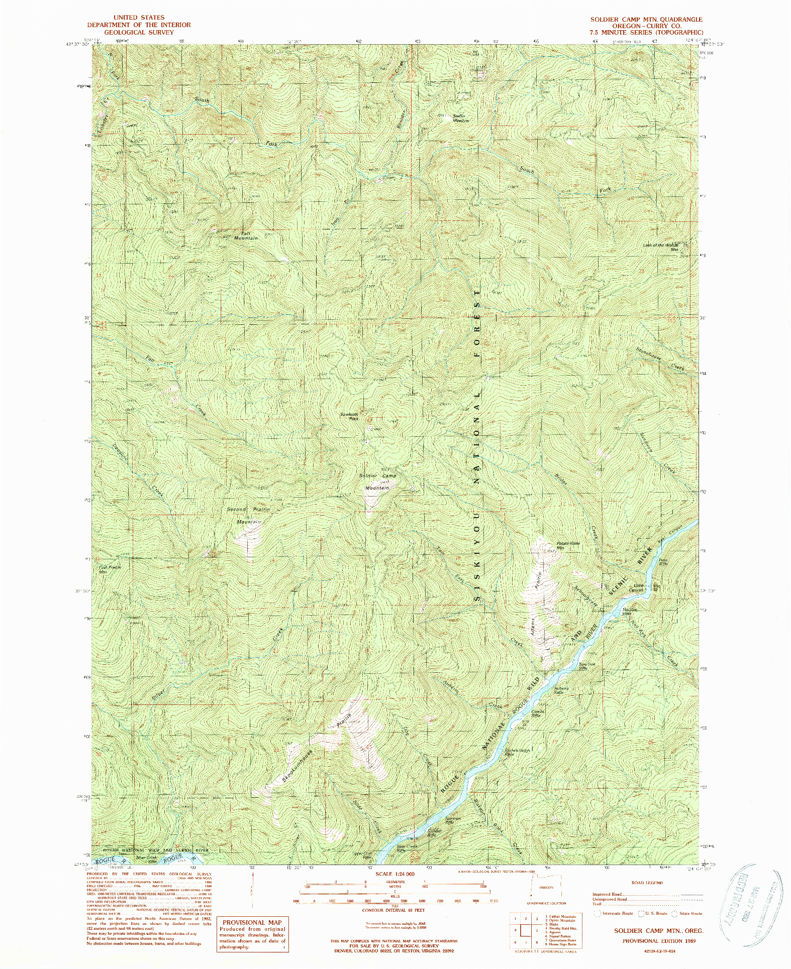 USGS 1:24000-SCALE QUADRANGLE FOR SOLDIER CAMP MTN, OR 1989