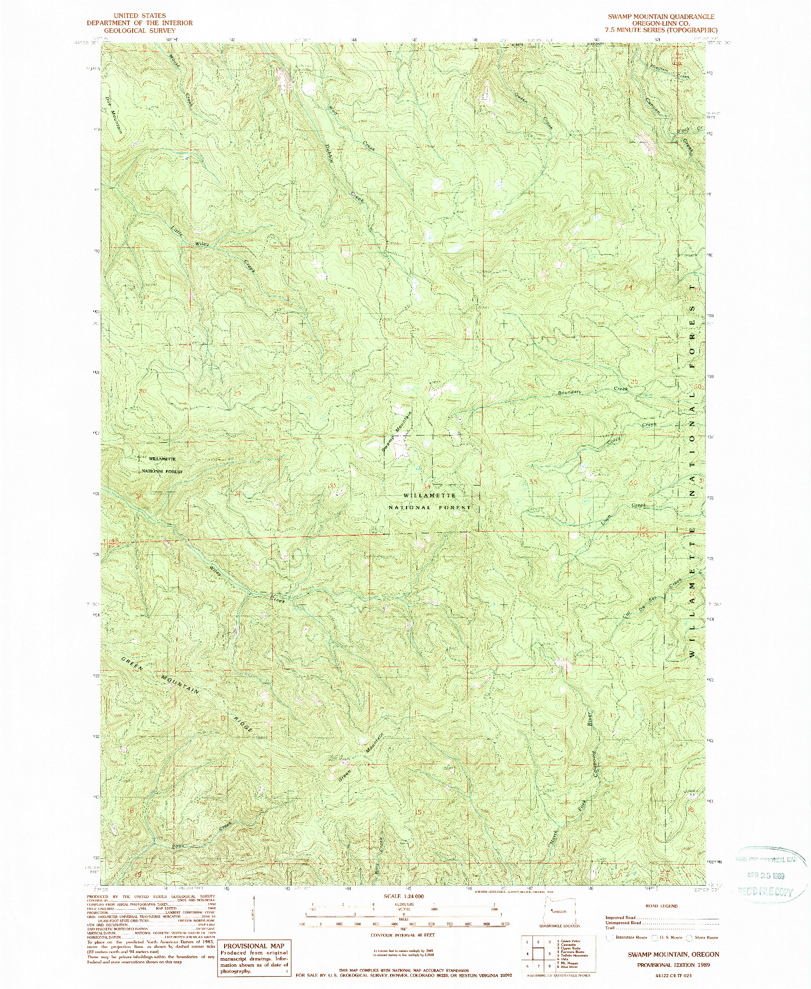 USGS 1:24000-SCALE QUADRANGLE FOR SWAMP MOUNTAIN, OR 1989