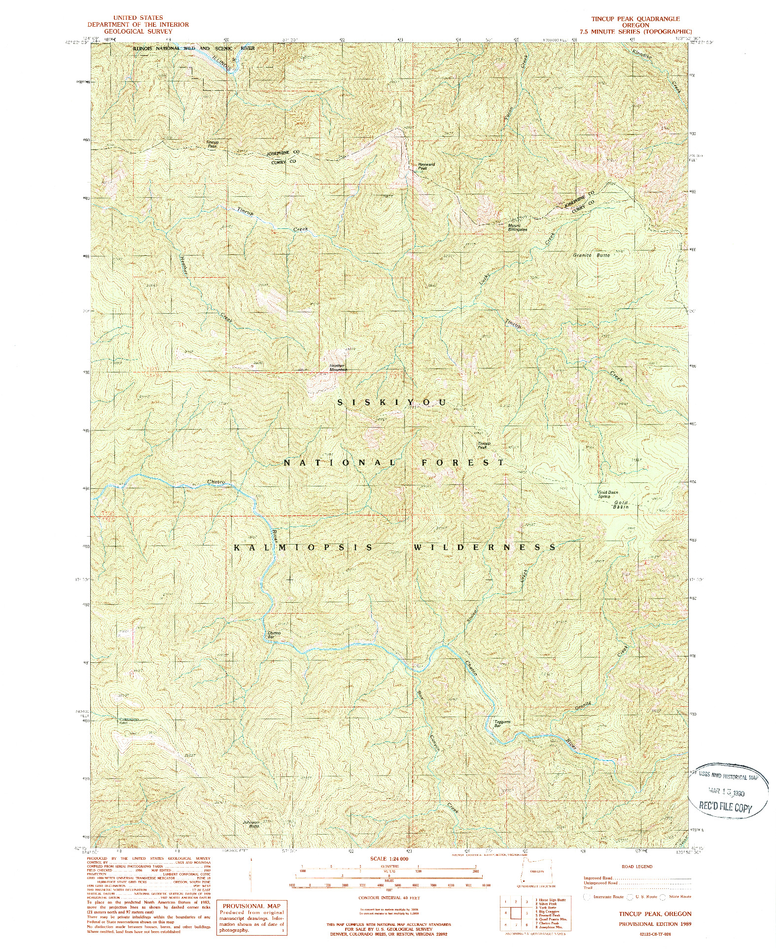 USGS 1:24000-SCALE QUADRANGLE FOR TINCUP PEAK, OR 1989