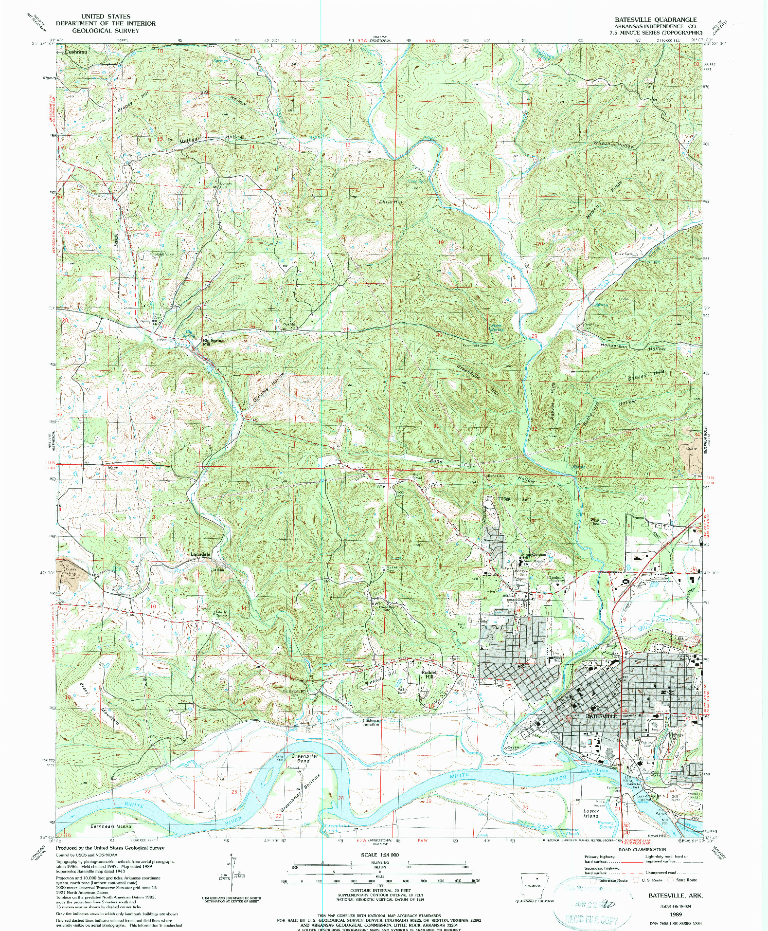 USGS 1:24000-SCALE QUADRANGLE FOR BATESVILLE, AR 1989