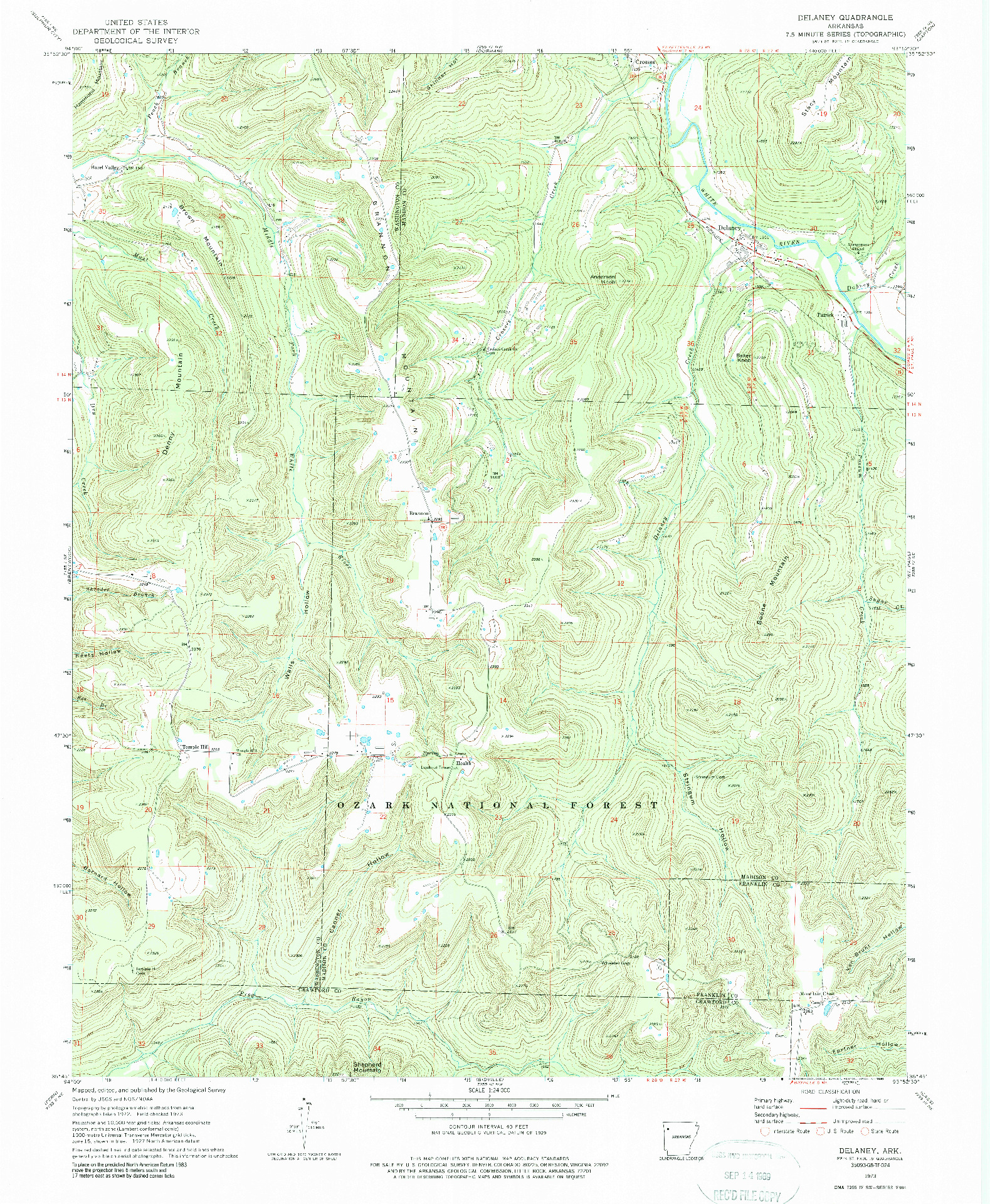 USGS 1:24000-SCALE QUADRANGLE FOR DELANEY, AR 1973