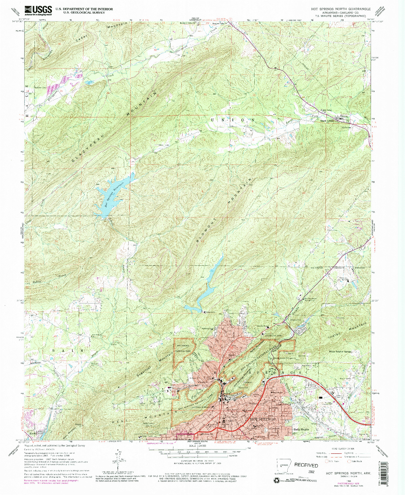 USGS 1:24000-SCALE QUADRANGLE FOR HOT SPRINGS NORTH, AR 1966