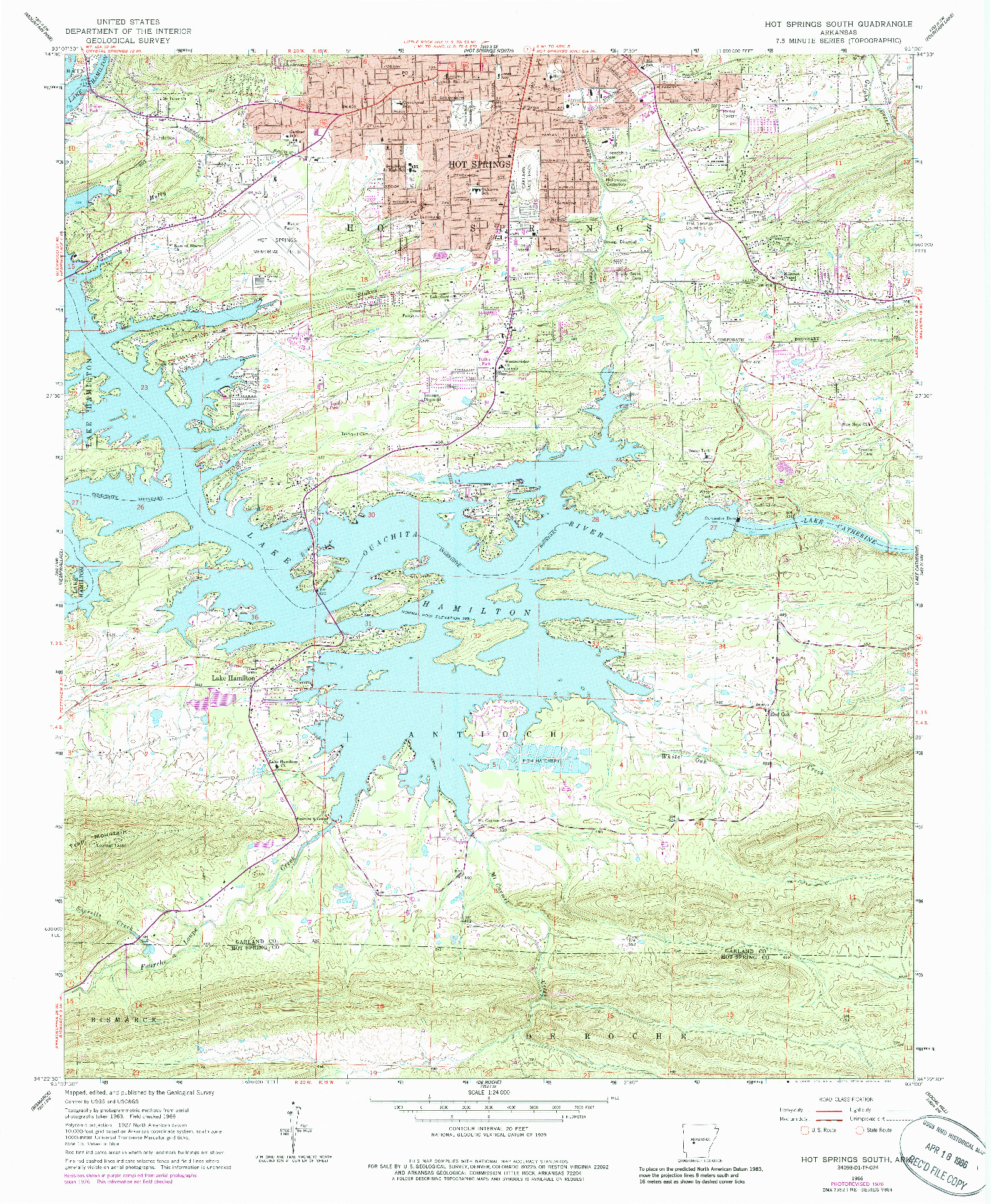 USGS 1:24000-SCALE QUADRANGLE FOR HOT SPRINGS SOUTH, AR 1966