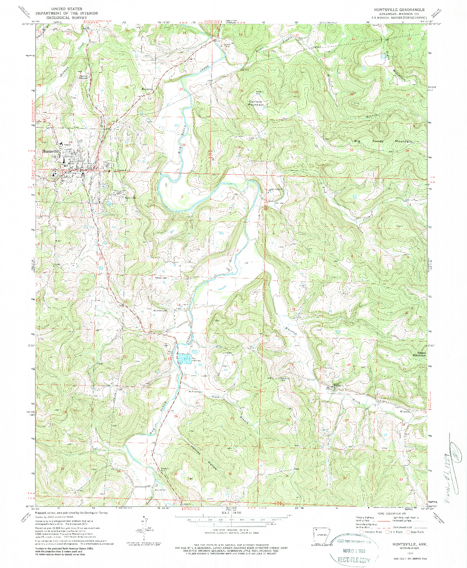 USGS 1:24000-SCALE QUADRANGLE FOR HUNTSVILLE, AR 1973