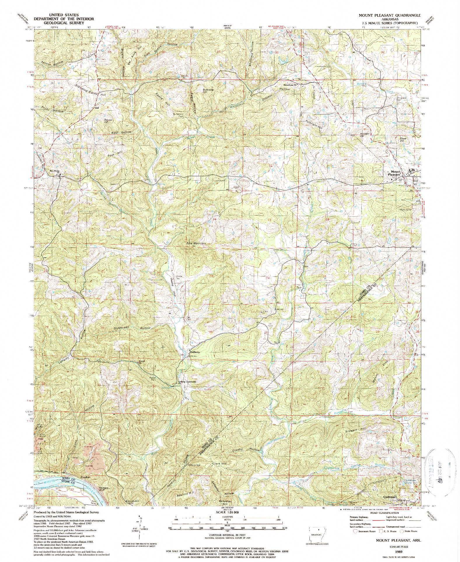 USGS 1:24000-SCALE QUADRANGLE FOR MOUNT PLEASANT, AR 1989