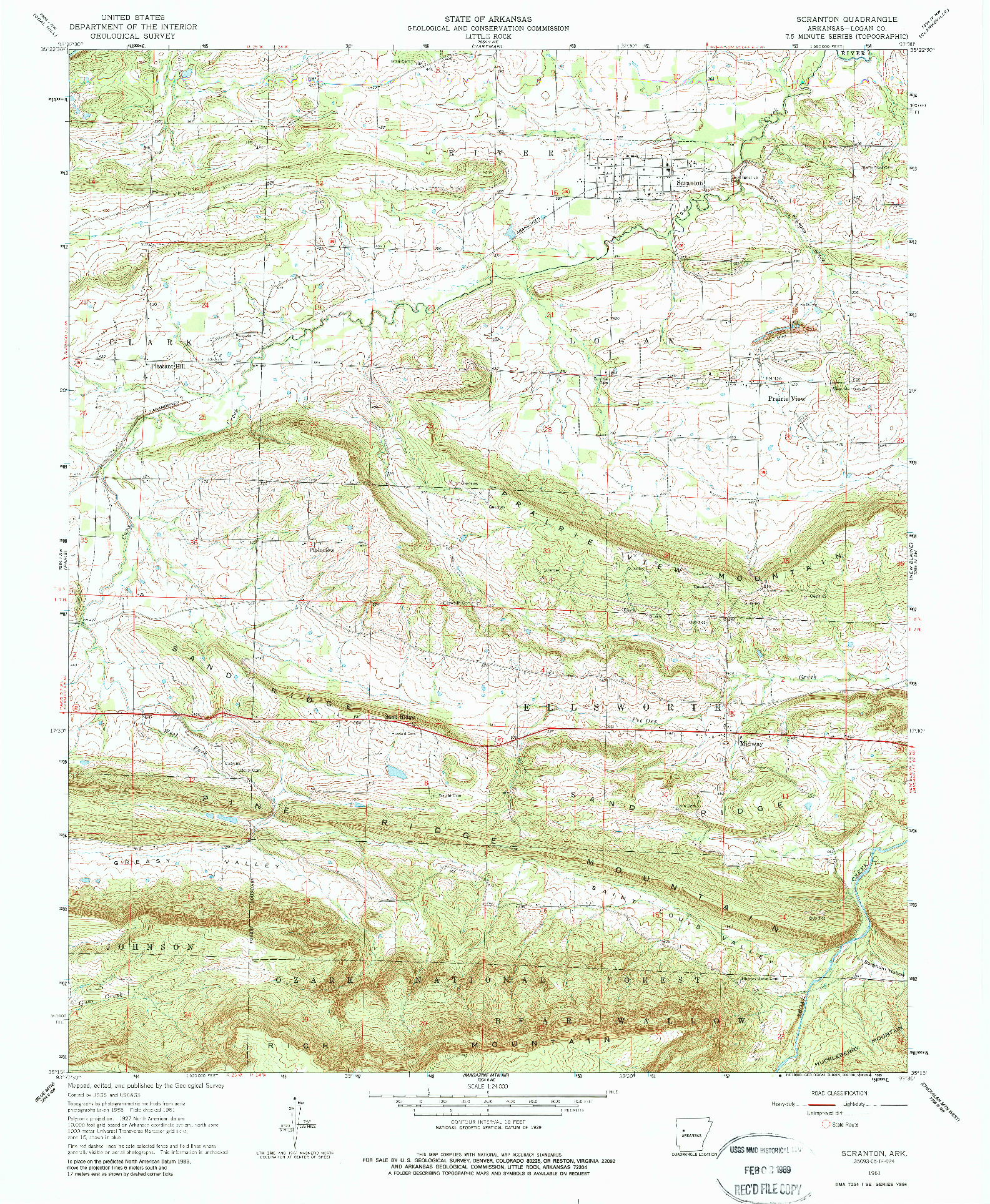 USGS 1:24000-SCALE QUADRANGLE FOR SCRANTON, AR 1961